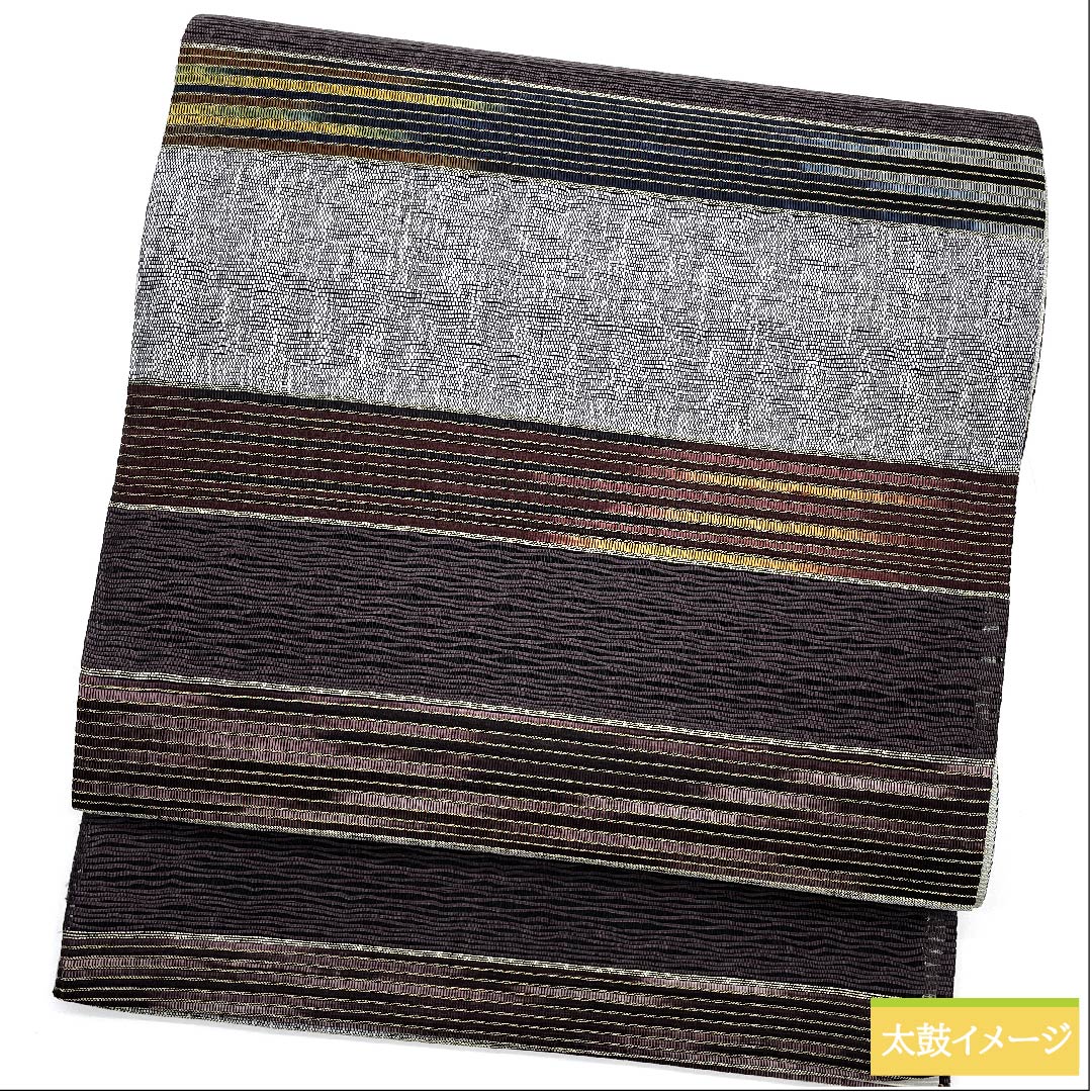 袋帯 錫色(すずいろ) 横段 シンプル 帯丈449cm 正絹 Sランク 全通 カジュアル グレー系 1123010182322