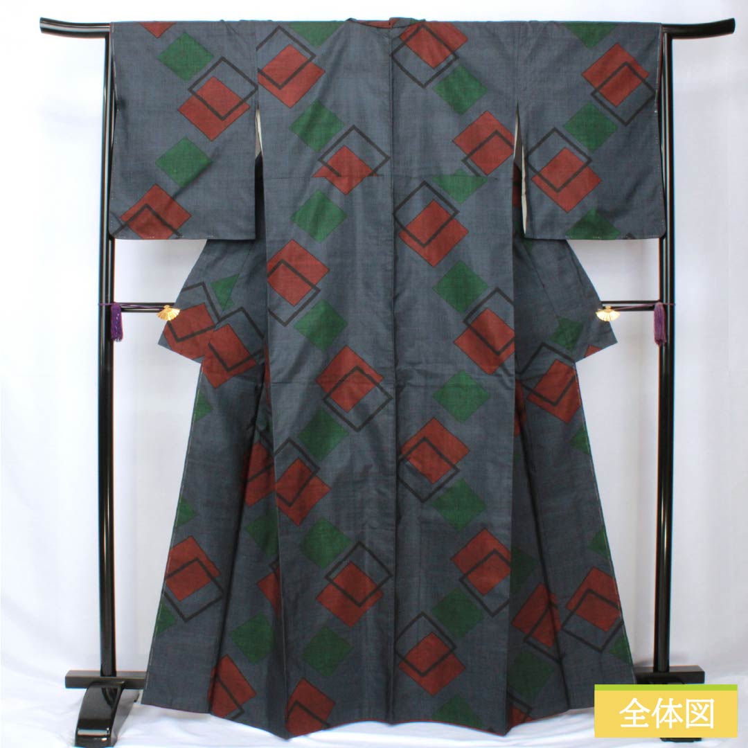 紬 正絹 身丈165cm 裄丈65.5cm 韓藍色(からあいいろ) 大島紬 一元絣 7マルキ Sランク 袷 紺系 1116003832518