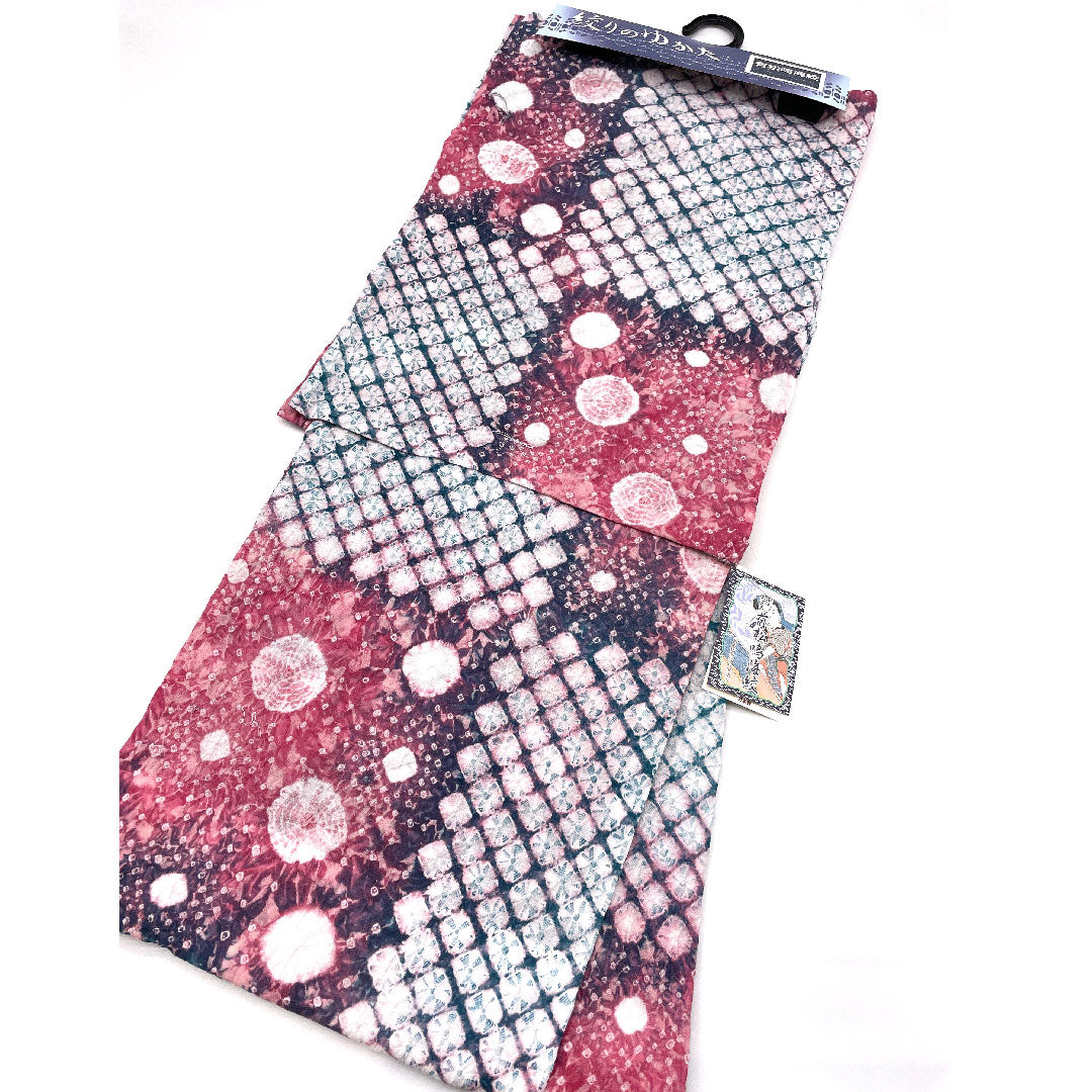 (新品)浴衣 有松鳴海本絞り 身丈163cm 裄丈68cm 市松 幾何学模様 木綿 NEWランク 単衣 身丈163cm 紫系 1118000681412