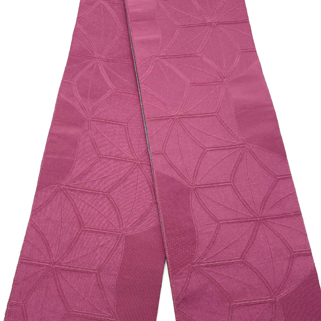 半幅帯 正絹 槿花色(むくげいろ) 変わり麻の葉 リバーシブル 帯丈380cm ピンク系 Sランク 1125001922313