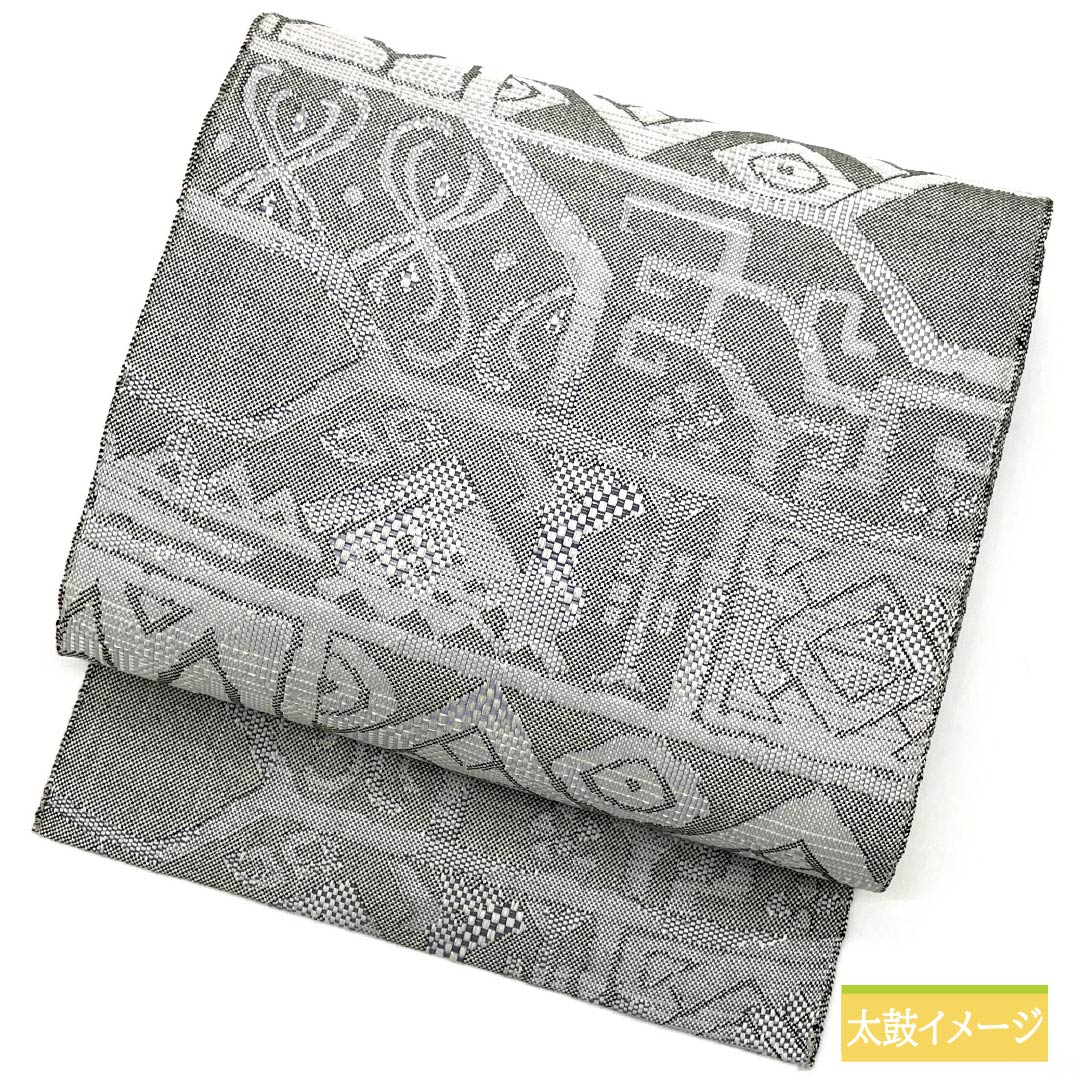 名古屋帯 灰青色(はいあおいろ) 抽象模様 帯丈358cm 正絹 Sランク 六通 カジュアル グレー系 1124007512322 名古屋仕立て