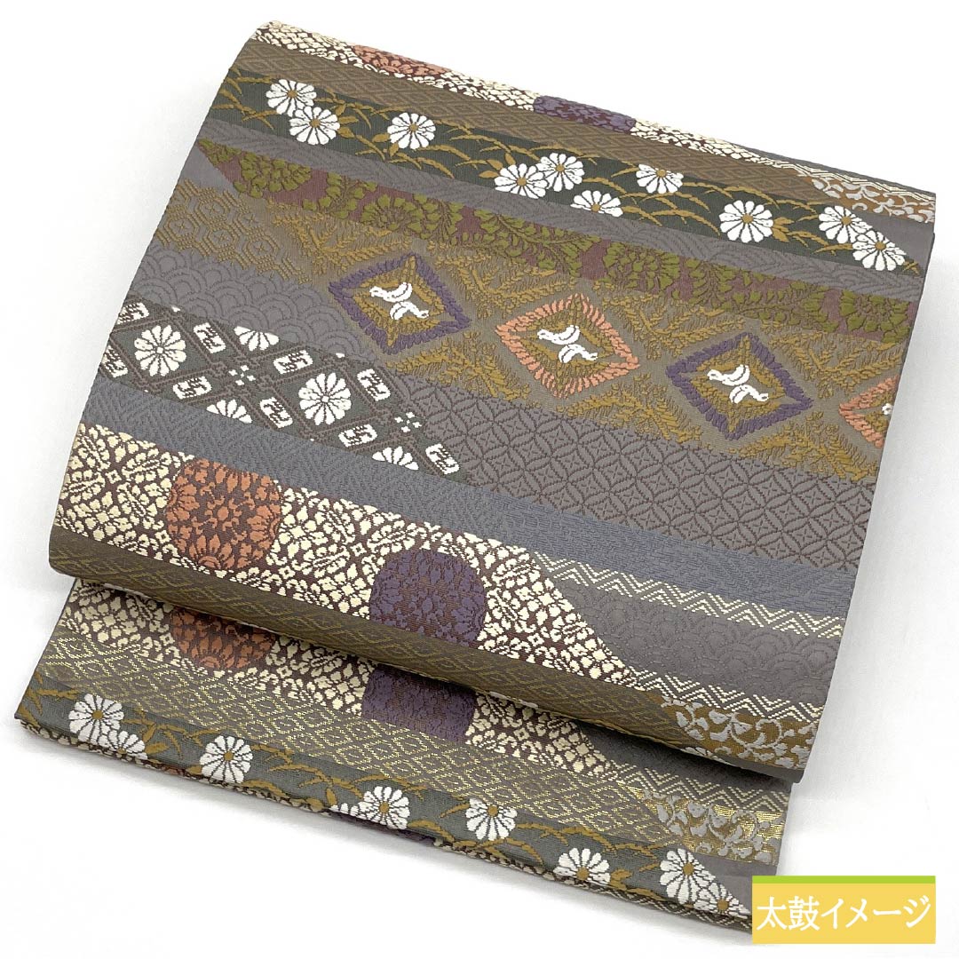 袋帯 正絹 Aランク 麗粋唐織 唐織 古典柄 横段調 向かい鶴 帯丈448cm 六通 セミフォーマル グラデーション系 1123016023399