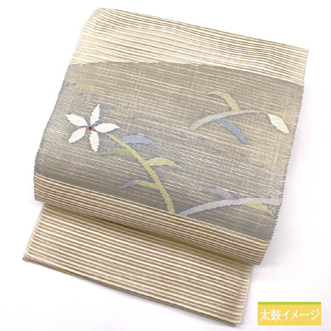 名古屋帯 正絹 生成り色(きなりいろ) 夏帯 すくい織 花模様 帯丈372cm Sランク ポイント柄 セミフォーマル クリーム系 1124008712315 松葉仕立て