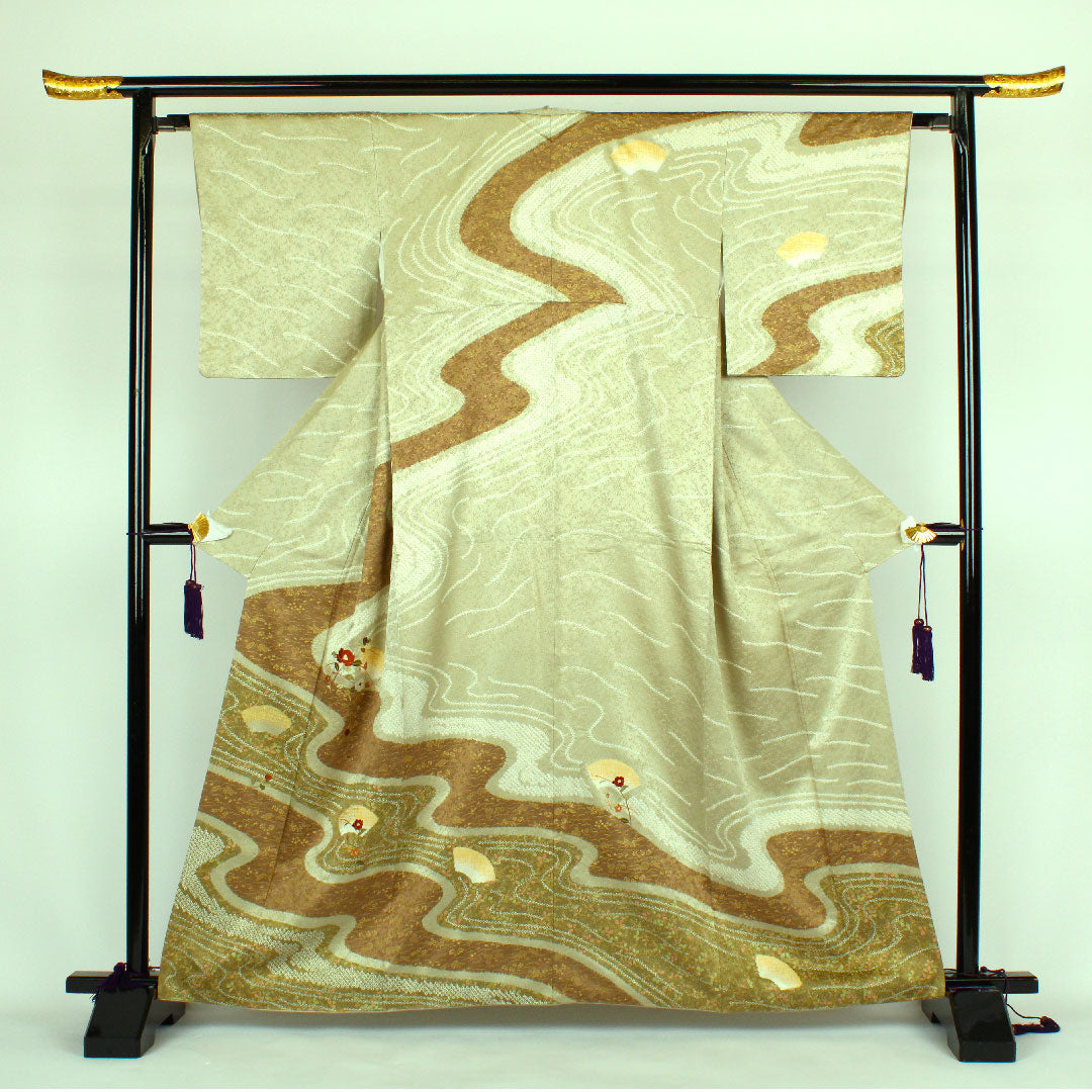 訪問着 袷 身丈163.5cm 裄丈64cm 絞り 刺繍 正絹 Sランク 緑系 1112000292419