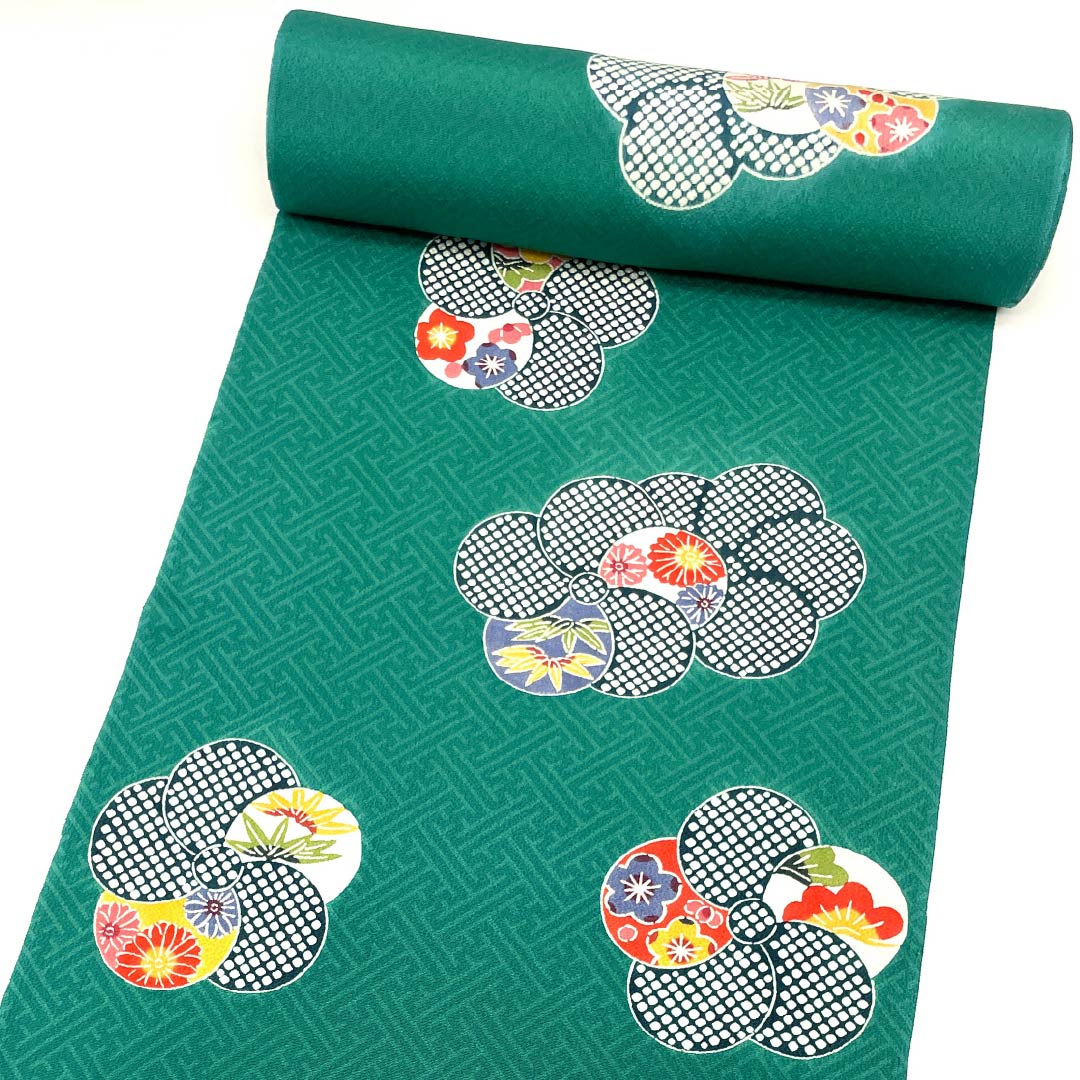 反物 小紋 正絹 真鴨色(まがもいろ) 浜ちりめん 栗山吉三郎 京紅型 NEWランク 緑系 1130001201919