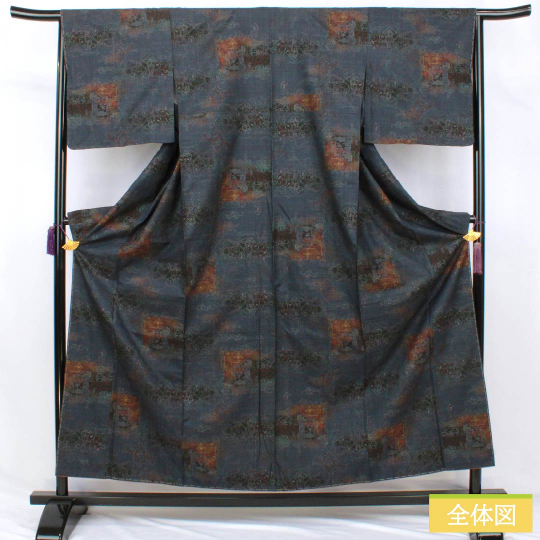 リサイクル着物】紬 正絹 Sランク 身丈157cm 裄丈65.5cm 燻色（ふすべ