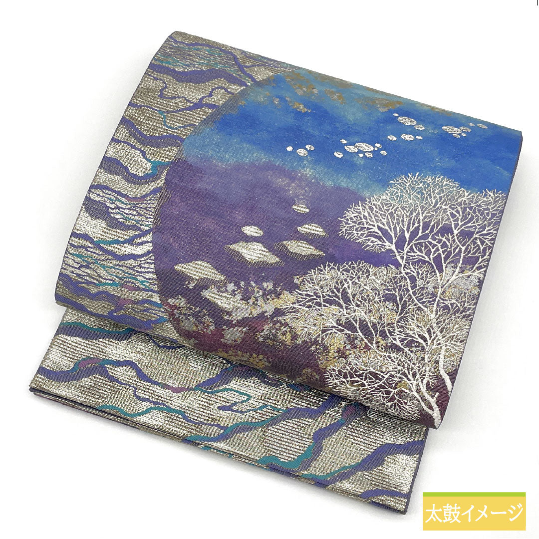 袋帯 正絹 Sランク 引箔 西陣織 新はじく加工 帯丈448cm ポイント柄 セミフォーマル 銀系 1123016442322