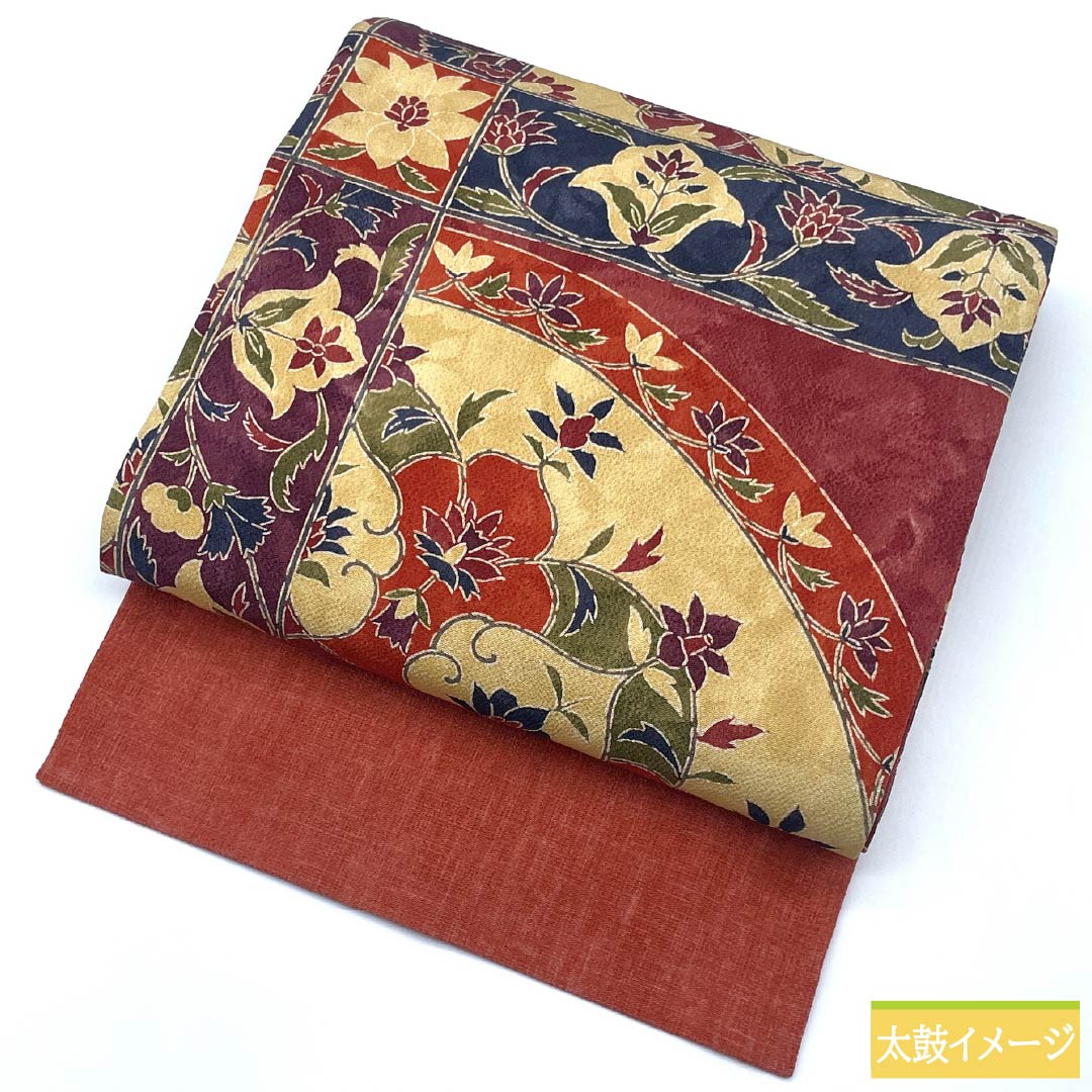 名古屋帯 正絹 Aランク 更紗文様 ちりめん地 型染め 帯丈364cm 全通 カジュアル グラデーション系 1124009253399 名古屋仕立て