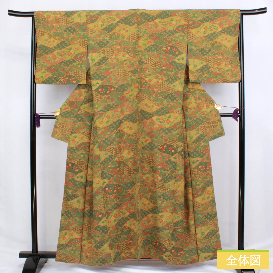 小紋 正絹 身丈159.5cm 裄丈66cm 袷 型染 割付 古典柄 Sランク グラデーション系 1115006082399