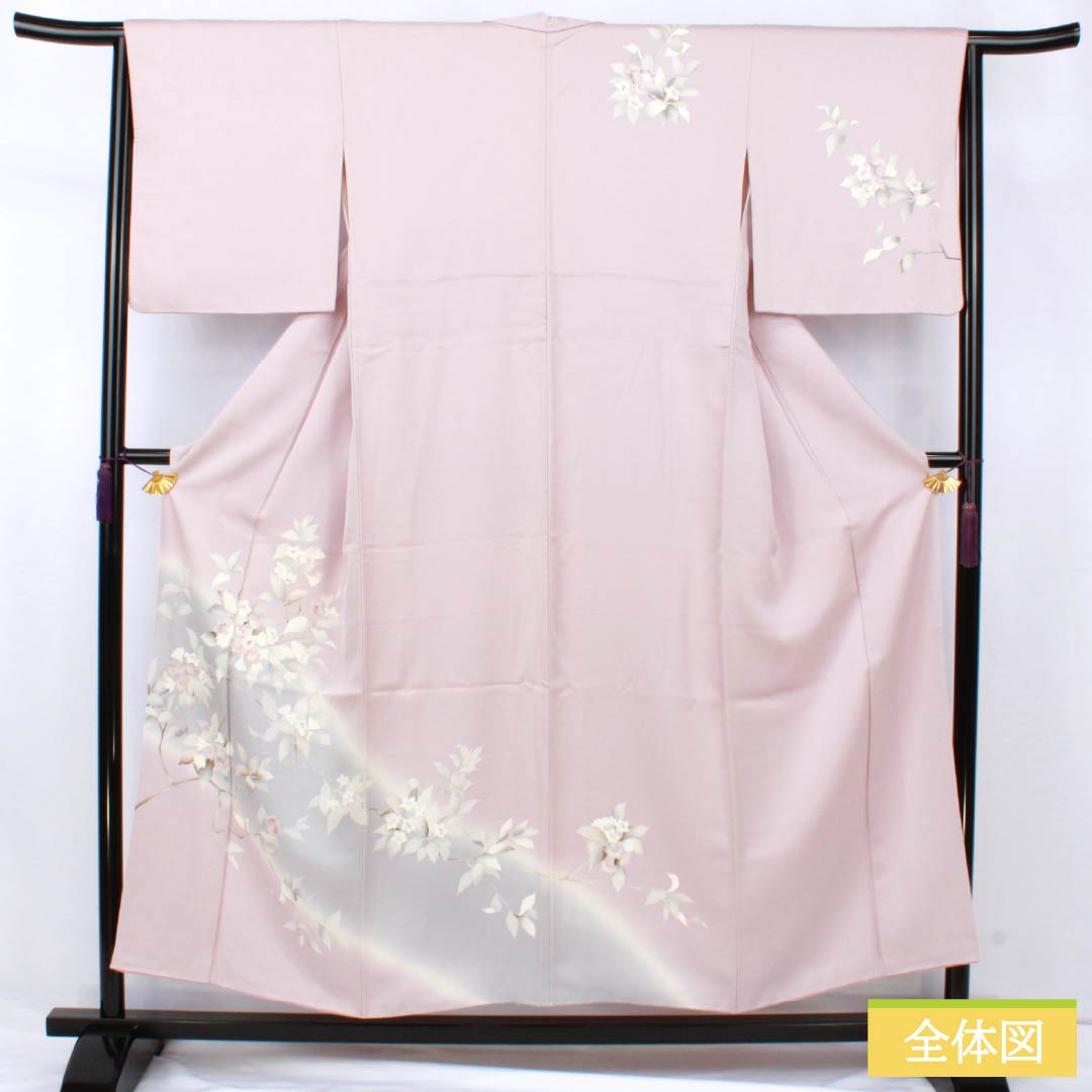 訪問着 正絹 Aランク 袷 身丈153.5cm 裄丈62.5cm 白梅色(しらうめいろ) 花 紫系 1112007573220