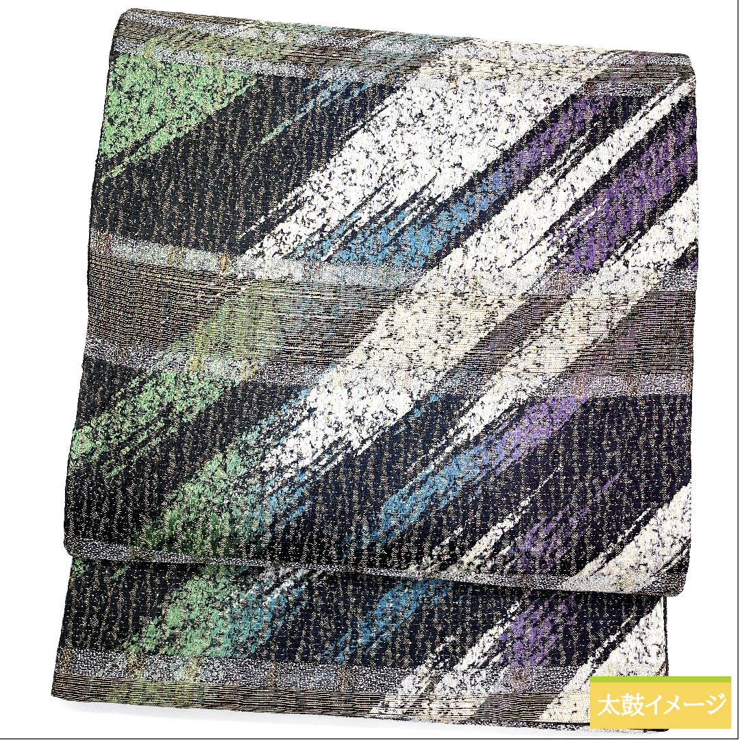 袋帯 鉄色(てついろ) 幾何学模様 帯丈456cm 正絹 Sランク 全通 セミフォーマル グラデーション系 1123010722499