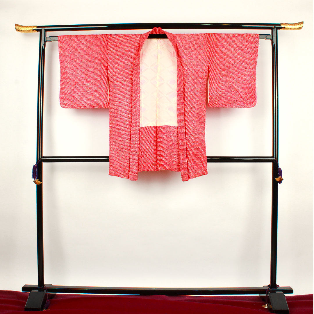 羽織 身丈86cm 裄丈63cm 土耳古赤色 絞り 正絹 Sランク 袷 赤系 1117000292912