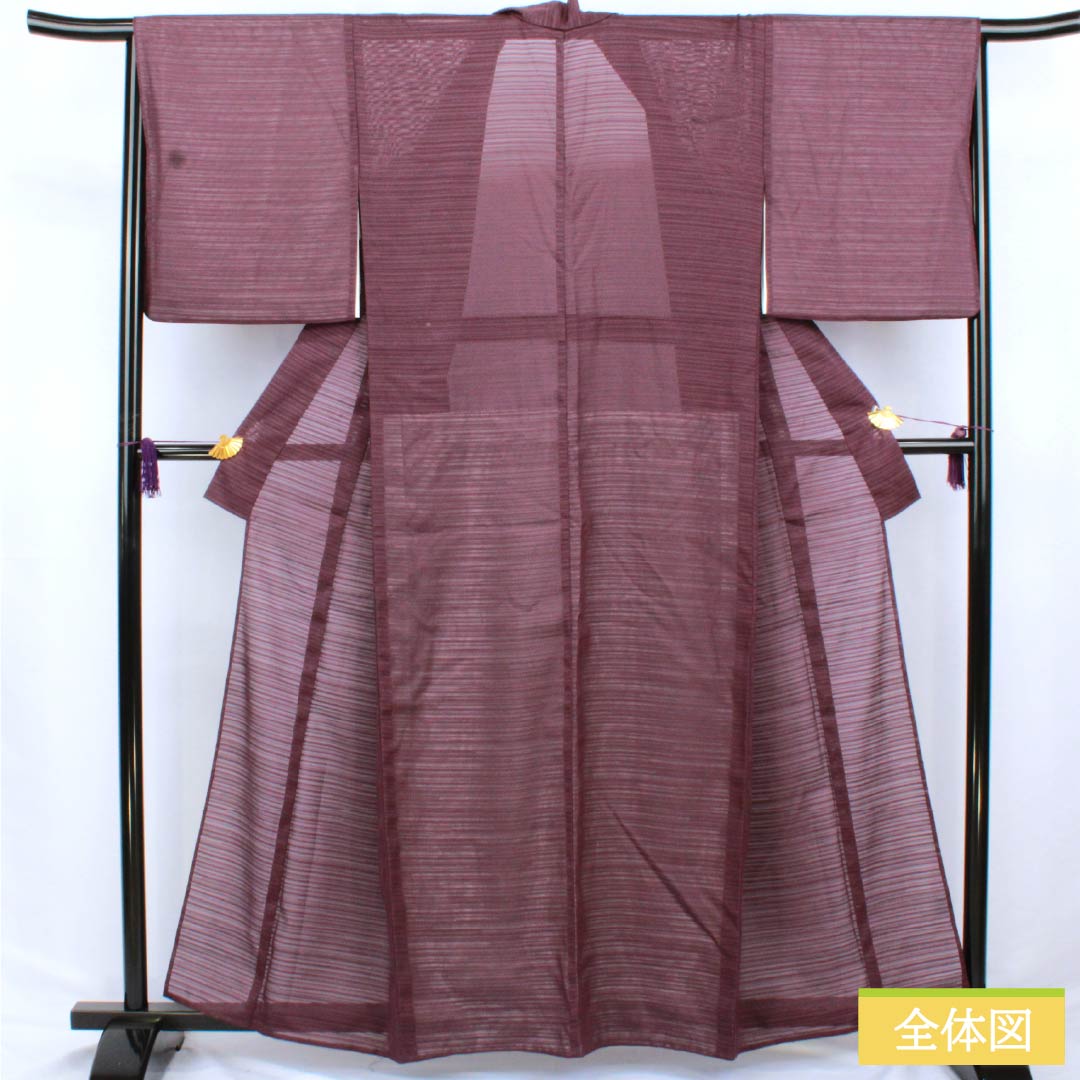 夏物 ポリエステル 色無地 身丈160.5cm 裄丈67cm 二人静色(ふたりしずかいろ) 洗える着物 居敷当て うそつき襦袢 絽 Sランク 紫系 1132002532420