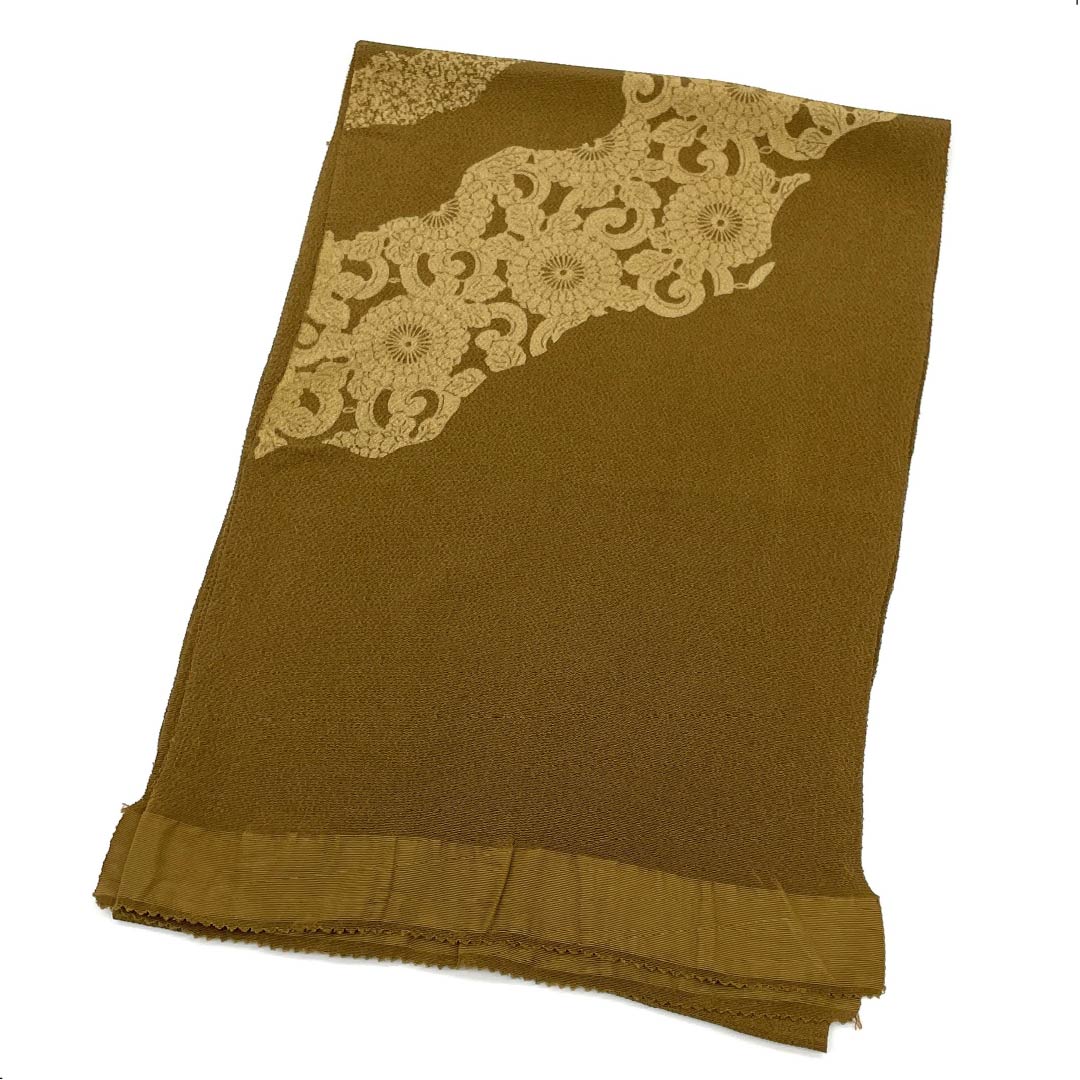 帯揚げ ちりめん カジュアル 脂燭色(しそくいろ) 古典柄 長さ約166cm 幅約28cm Sランク 茶系 1136000372914