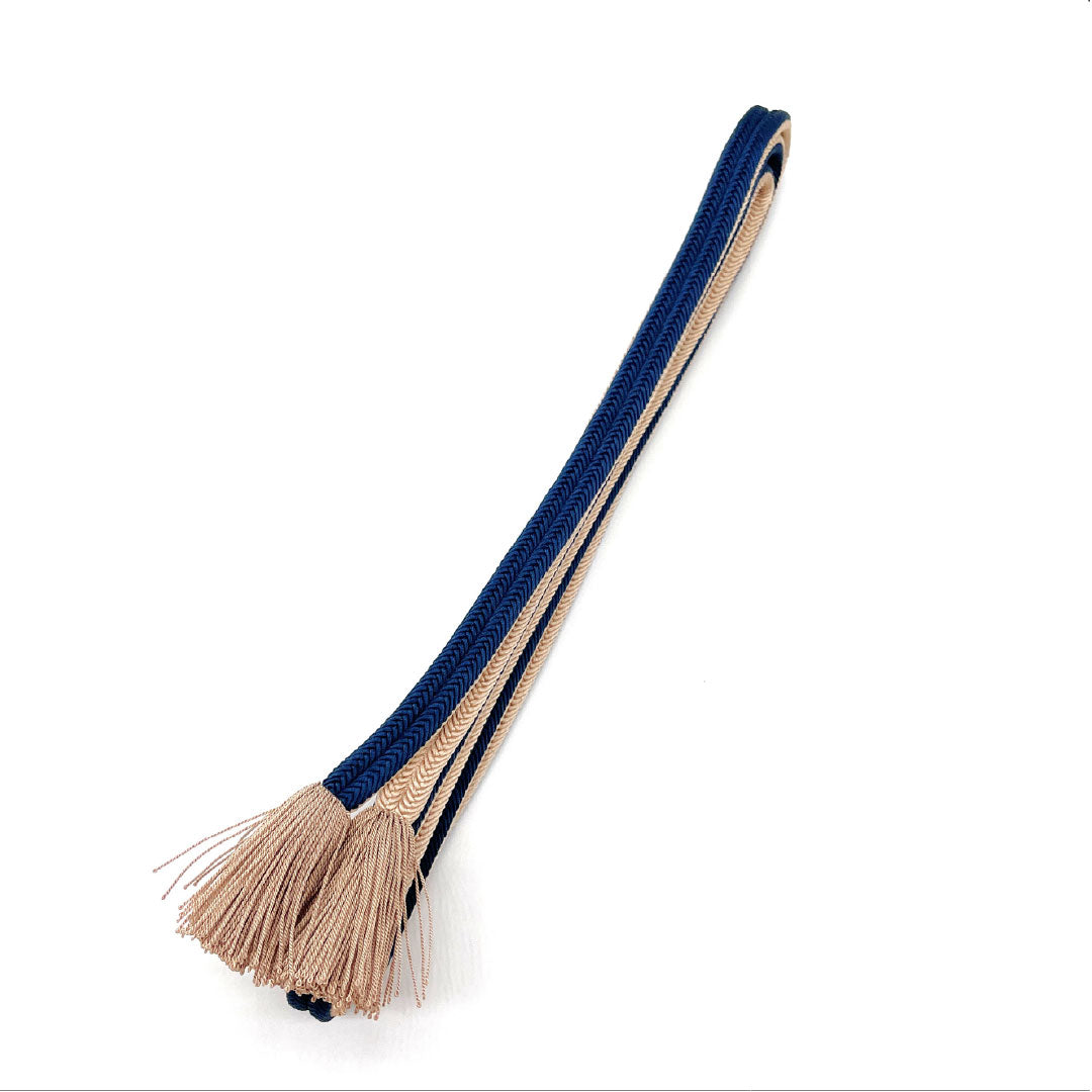 (新品)帯締め 正絹 NEWランク 印度藍色(いんどあいいろ) 薄香色(うすこういろ) 無地 撚り房 長さ約160cm 幅約1.1cm カジュアル 紺系 1135005221318