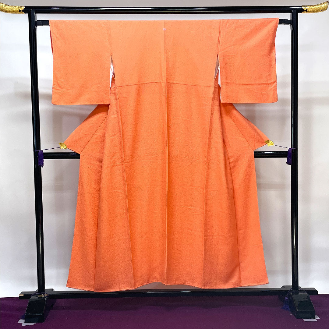 色無地 正絹 中紅色 折目雁木扇 身丈153.5cm 裄丈64.5cm 袷 Aランク ピンク系 1114000723213