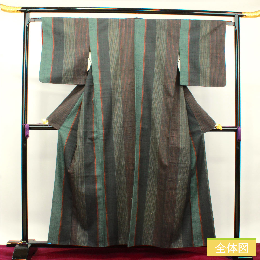 真綿紬 正絹 身丈158.5cm 裄丈64.5cm 縞模様 Sランク 袷 グラデーション系 1116003052399