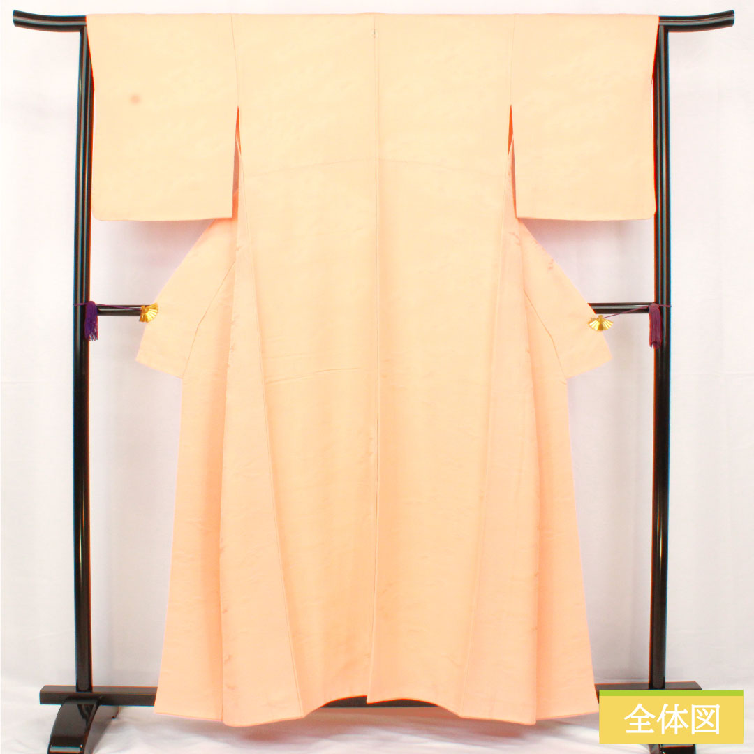 色無地 正絹 身丈157cm 裄丈65cm 綸子 一つ紋 下り藤 袷 Sランク ピンク系 1114001862313