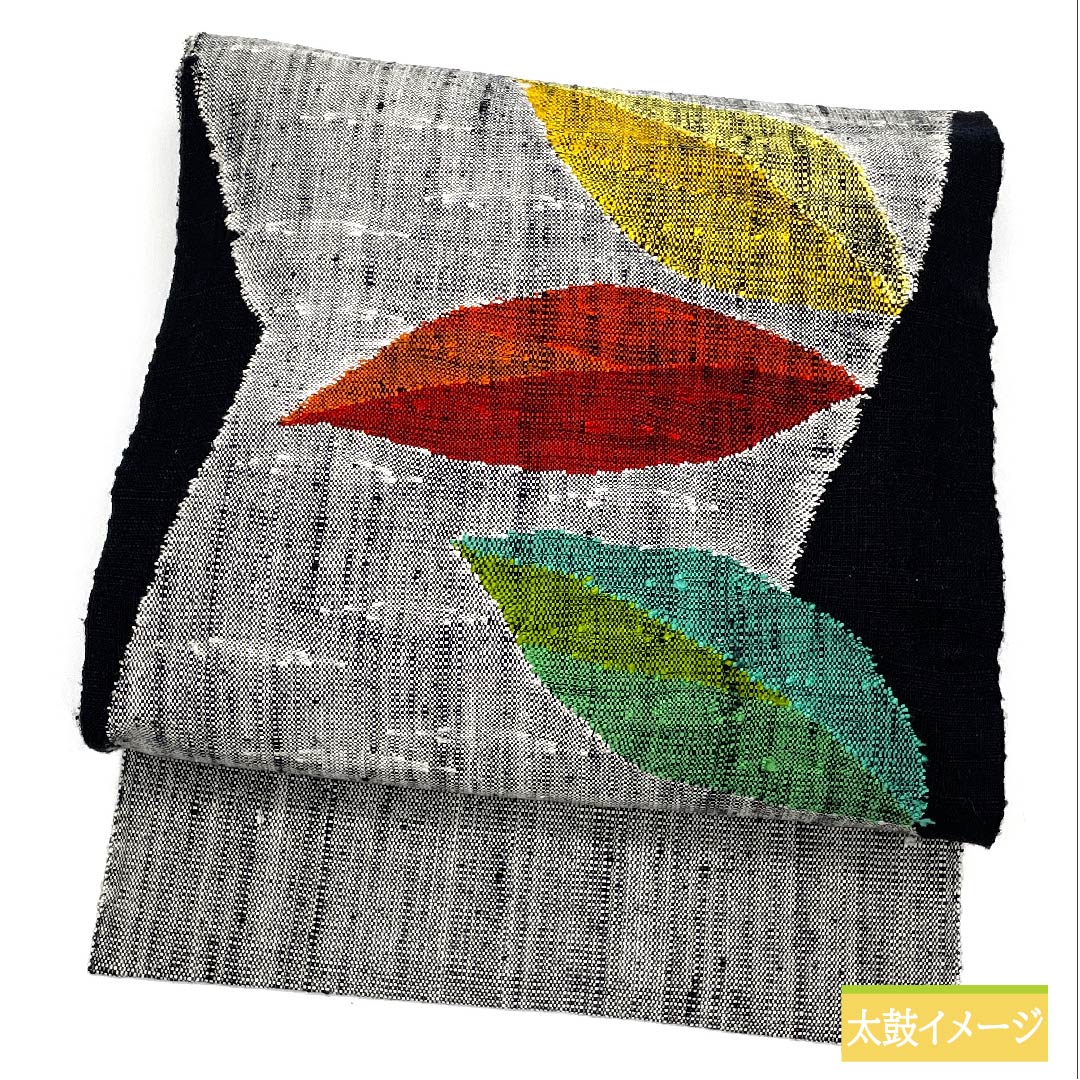 名古屋帯 銀白色色(ぎんはくしょくいろ) 落ち葉 帯丈360cm 正絹 Sランク ポイント柄 カジュアル グレー系 1124006442322 松葉仕立て