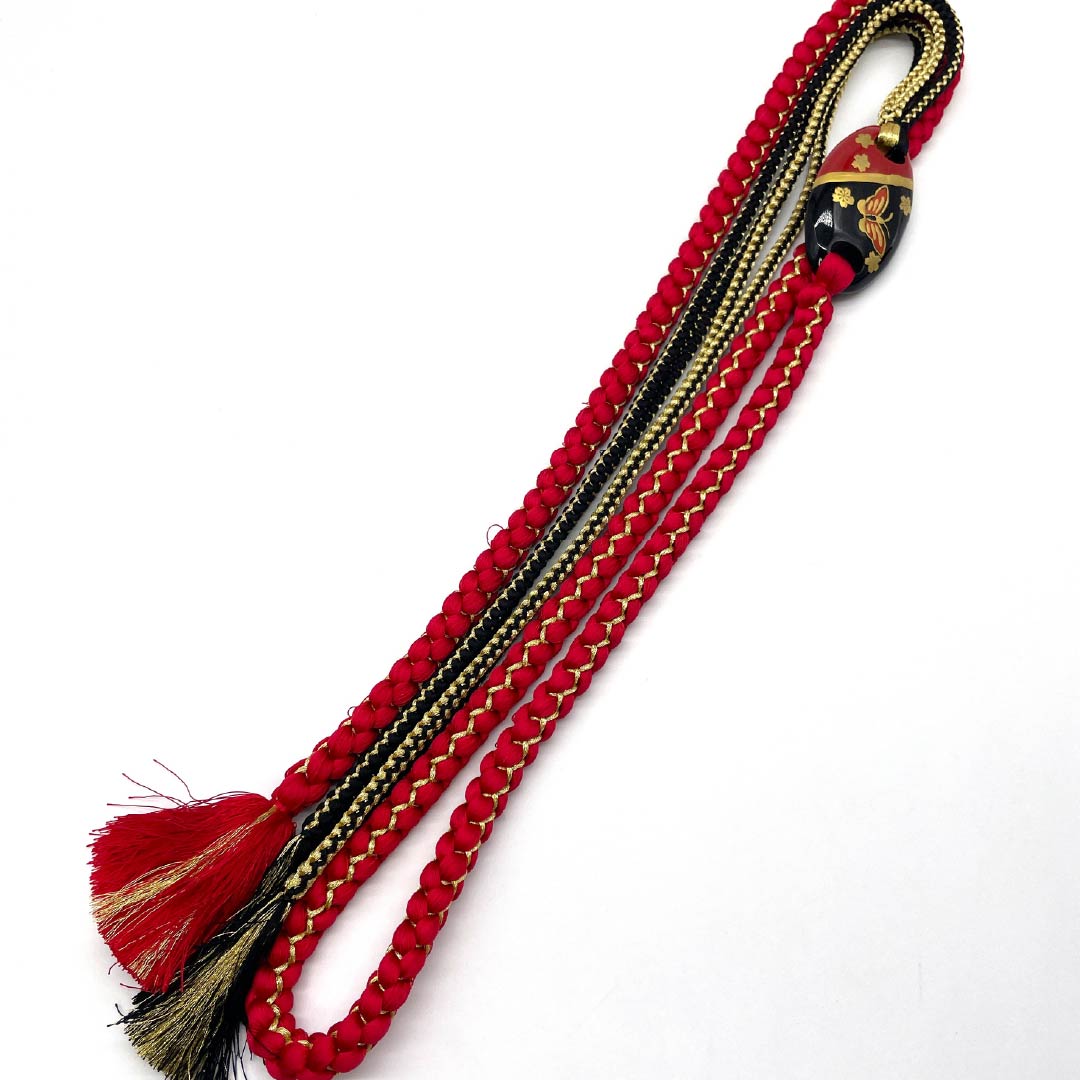 (新古品) 帯締め 正絹 土耳古赤色(とるこあかいろ) 振袖用 飾り付き 蝶 長さ約180cm 幅約1.2cm フォーマル NEWランク 赤系 1135003391412