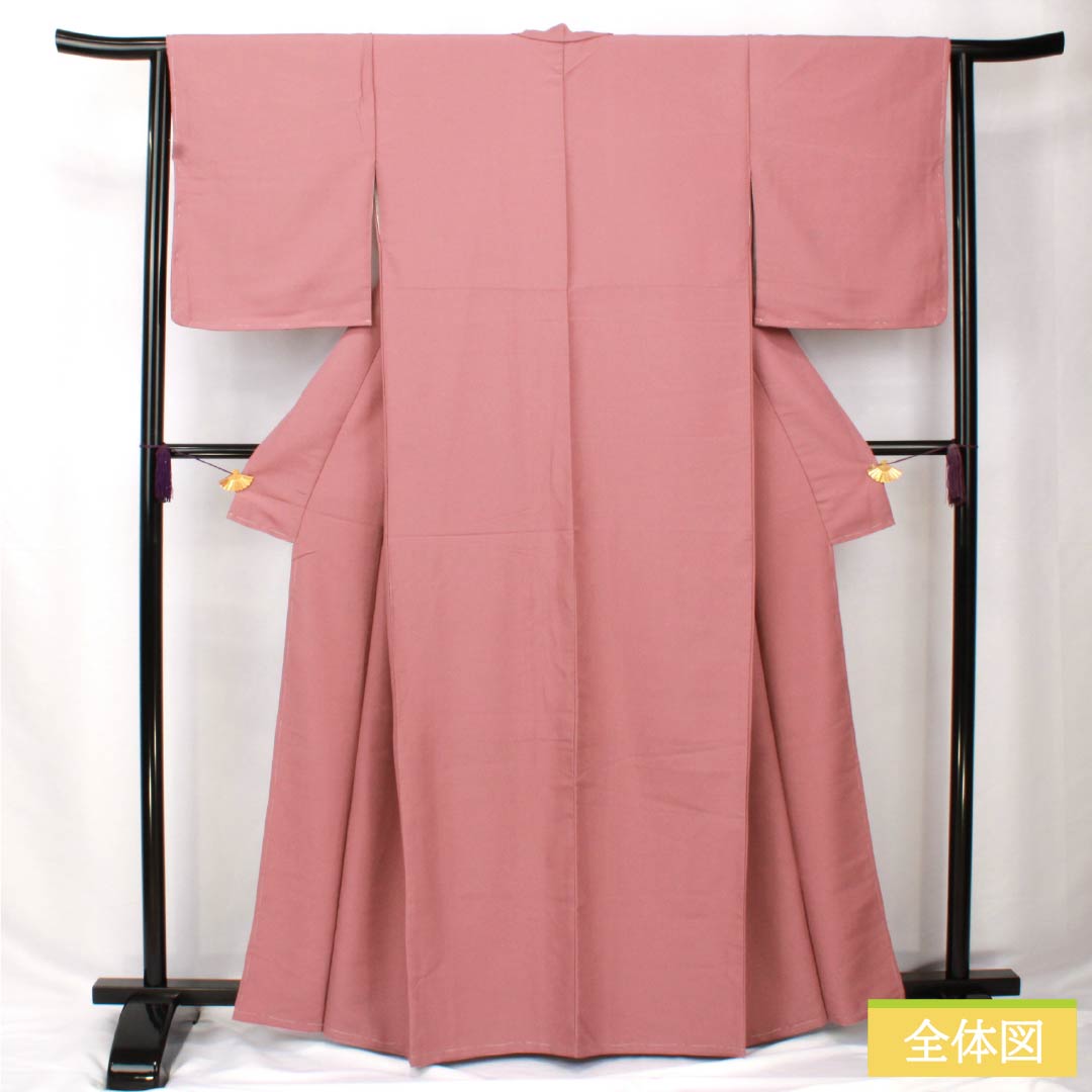 Solid-colored polyester kimono, length 163cm, sleeve length 63cm, light purple (asa-ki-o-iro) color, washable, lined, with basting threads, S rank, pink, product number 1114002222413