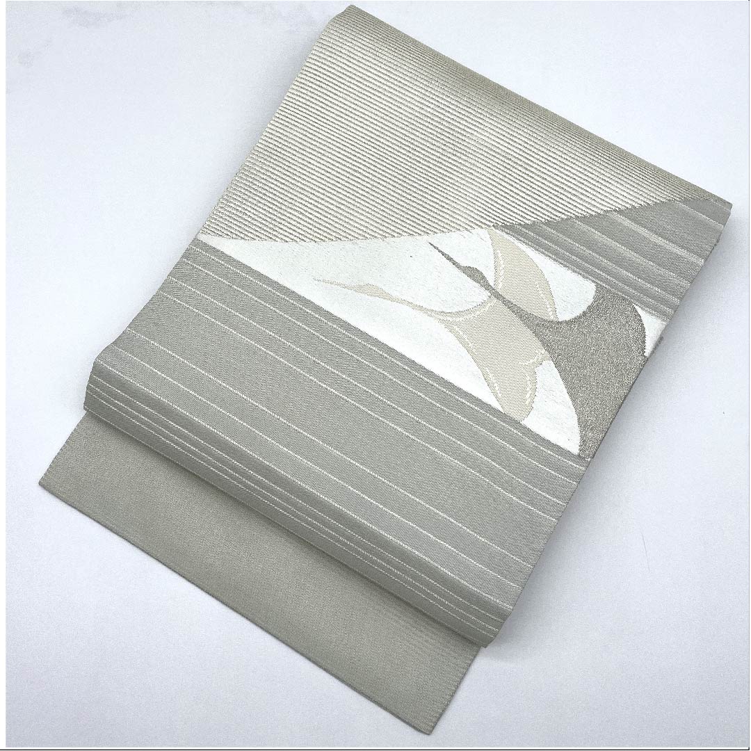 名古屋帯 卯の花色 夏帯 絽 抽象模様 帯丈362.5cm 正絹 Aランク ポイント柄 セミフォーマル グレー系 1124004153322 名古屋仕立て