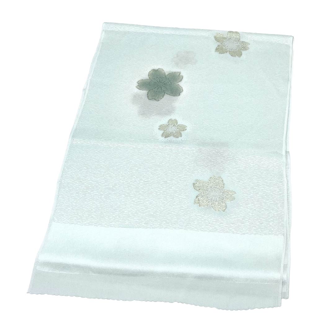帯揚げ 正絹 Sランク セミフォーマル 青白磁色(せいはくじいろ) 桜 花柄 古典柄 長さ約178cm 幅約30cm 緑系 1136003882919