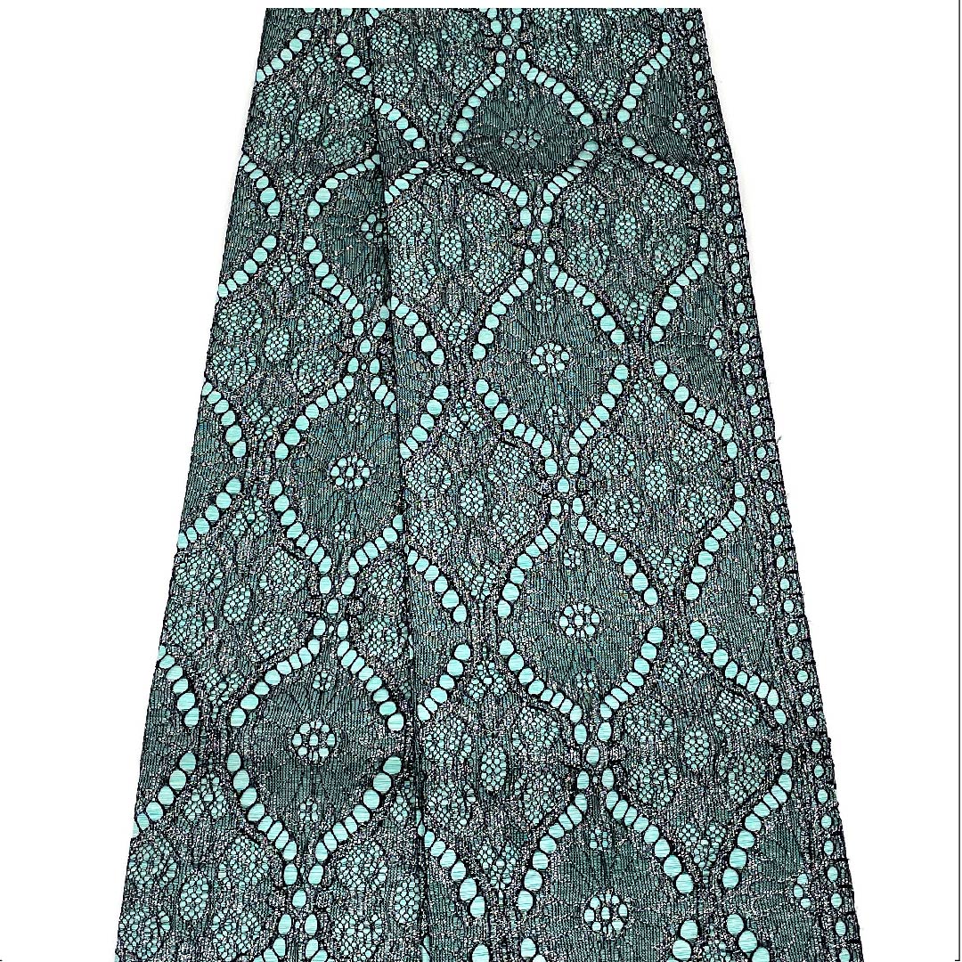 半幅帯 ポリエステル 薄水色(うすみずいろ) レース柄 幾何学模様 リバーシブル 長尺 帯丈478cm 緑系 Sランク 1125000912419