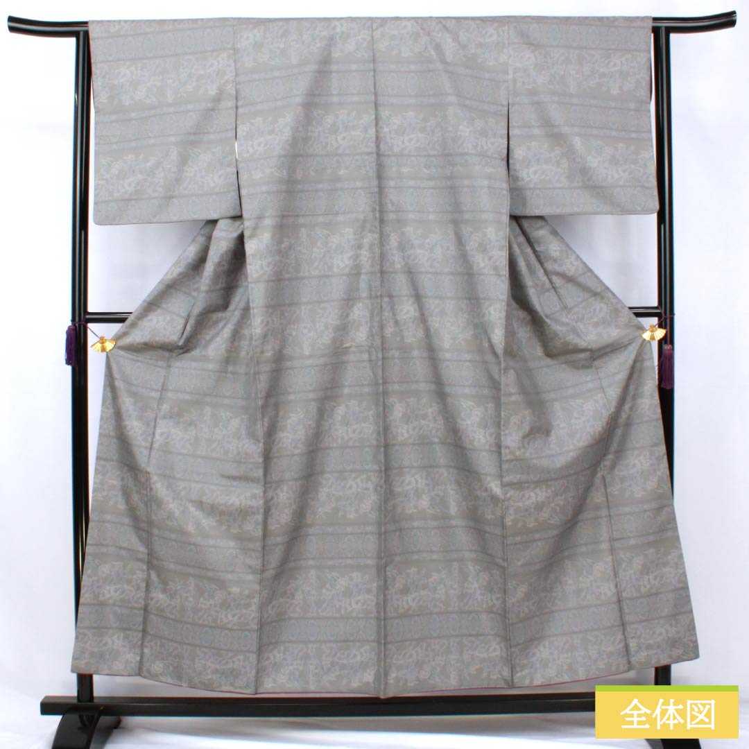 紬 正絹 Aランク 身丈156cm 裄丈63cm 灰色(はいいろ) 本場大島紬 色泥染 横双絣 袷 グレー系 1116004663322