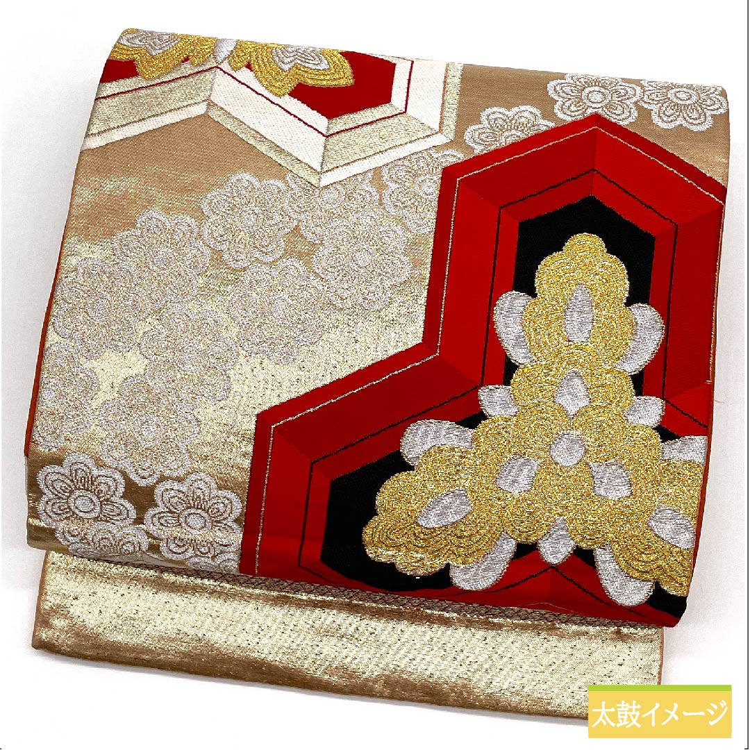 袋帯 正絹 金色(きんいろ) 亀甲 華文 帯丈412cm Sランク 六通 フォーマル 金系 1123011932321