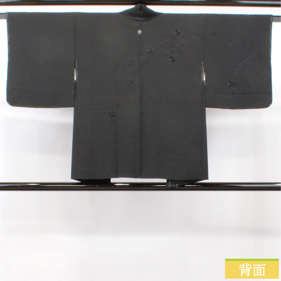 羽織 正絹 身丈74cm 裄丈60.5cm 刺繍 梅鉢 一つ紋 Sランク 袷 黒系 1117000952910