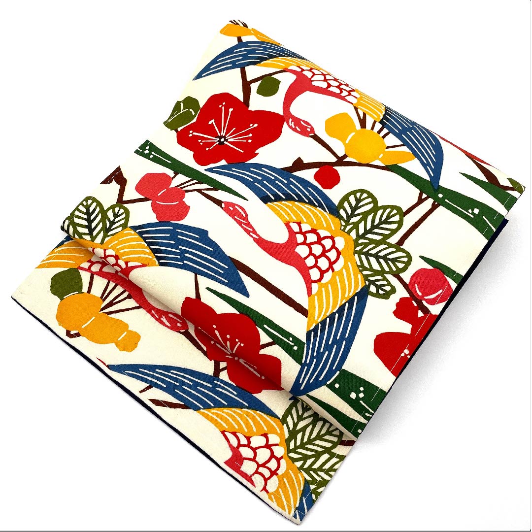 名古屋帯 乳白色色 型染 京紅型 鳥 花模様 帯丈353cm 正絹 Sランク 全通 カジュアル 白系 1124003592311 名古屋仕立て