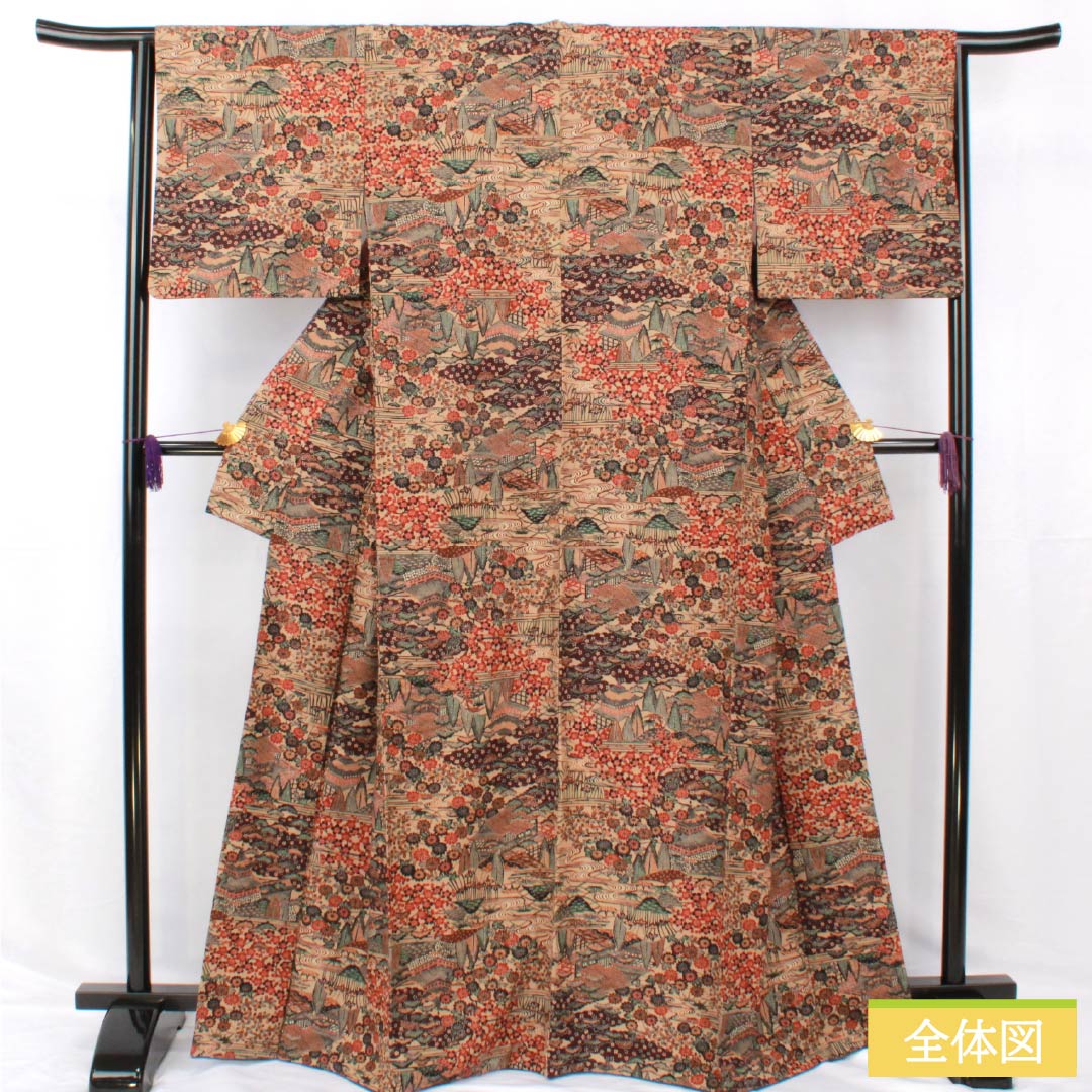 小紋 正絹 身丈165cm 裄丈64.5cm 袷 内記煤竹色(ないきすすたけいろ) 茶屋辻 Aランク 茶系 1115005273514