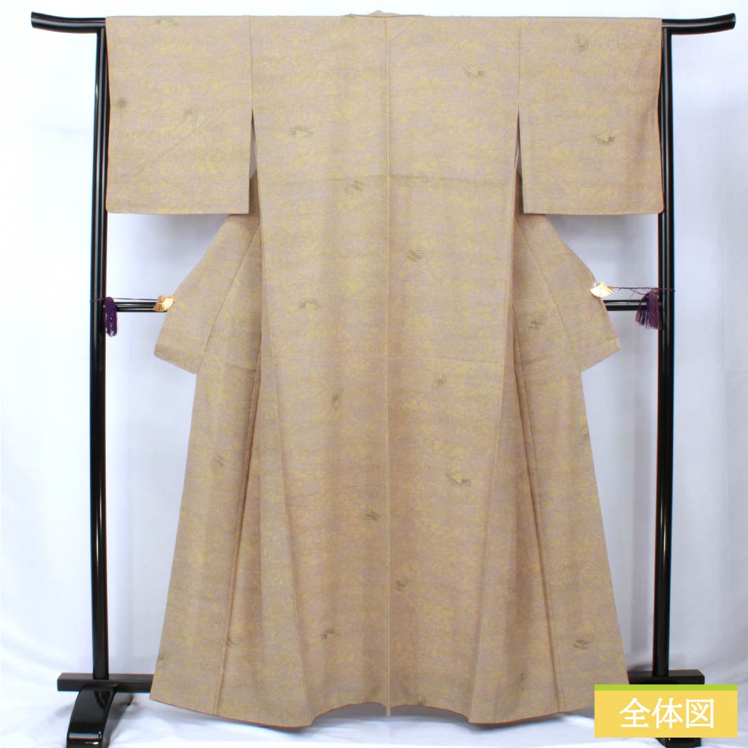 小紋 ポリエステル 身丈161cm 裄丈64.5cm 袷 鈍紫色(にぶむらさきいろ) 洗える着物 抽象模様 Sランク グレー系 1115005982422