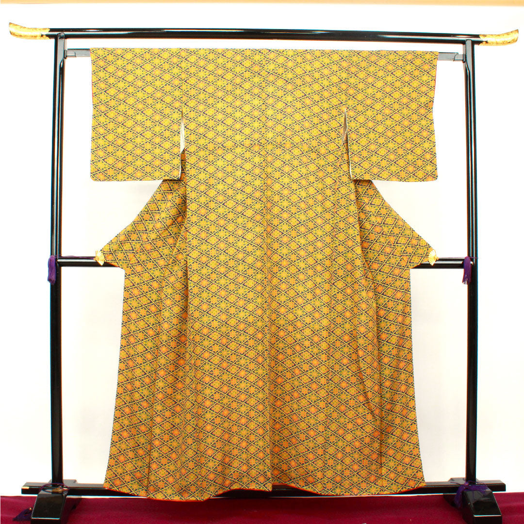 小紋 身丈156cm 裄丈59cm 袷 紺瑠璃色 華文 正絹 Aランク 紺系 1115002673318