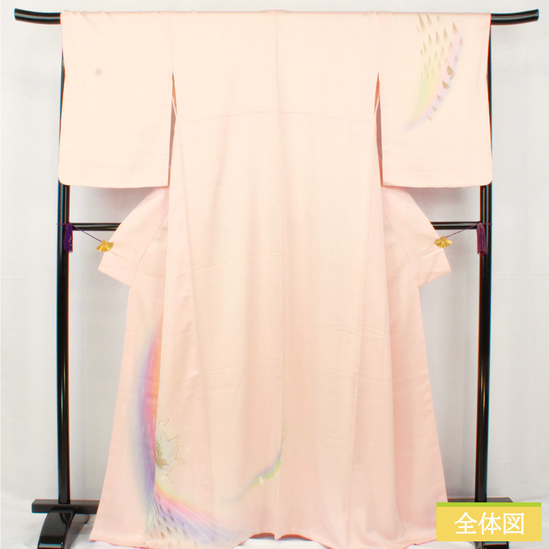 訪問着 正絹 袷 身丈167.5cm 裄丈68.5cm 今様色(いまよういろ) 京友禅 蝶 しつけ糸付き Aランク ピンク系 1112005933513