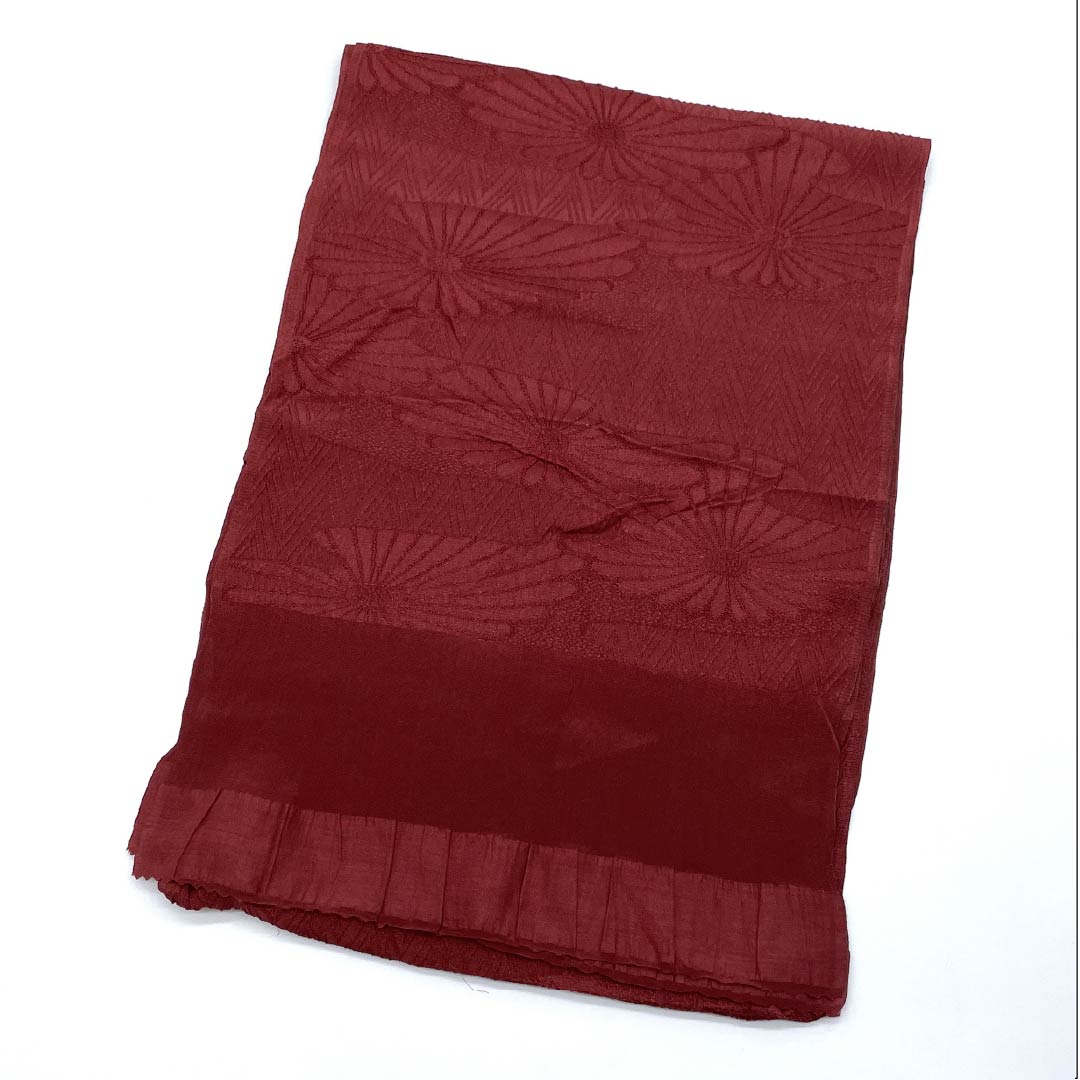 帯揚げ 正絹 セミフォーマル 紅海老茶色(べにえびちゃいろ) 菊 花柄 山路文様 長さ約168cm 幅約29cm Sランク 茶系 1136000602914