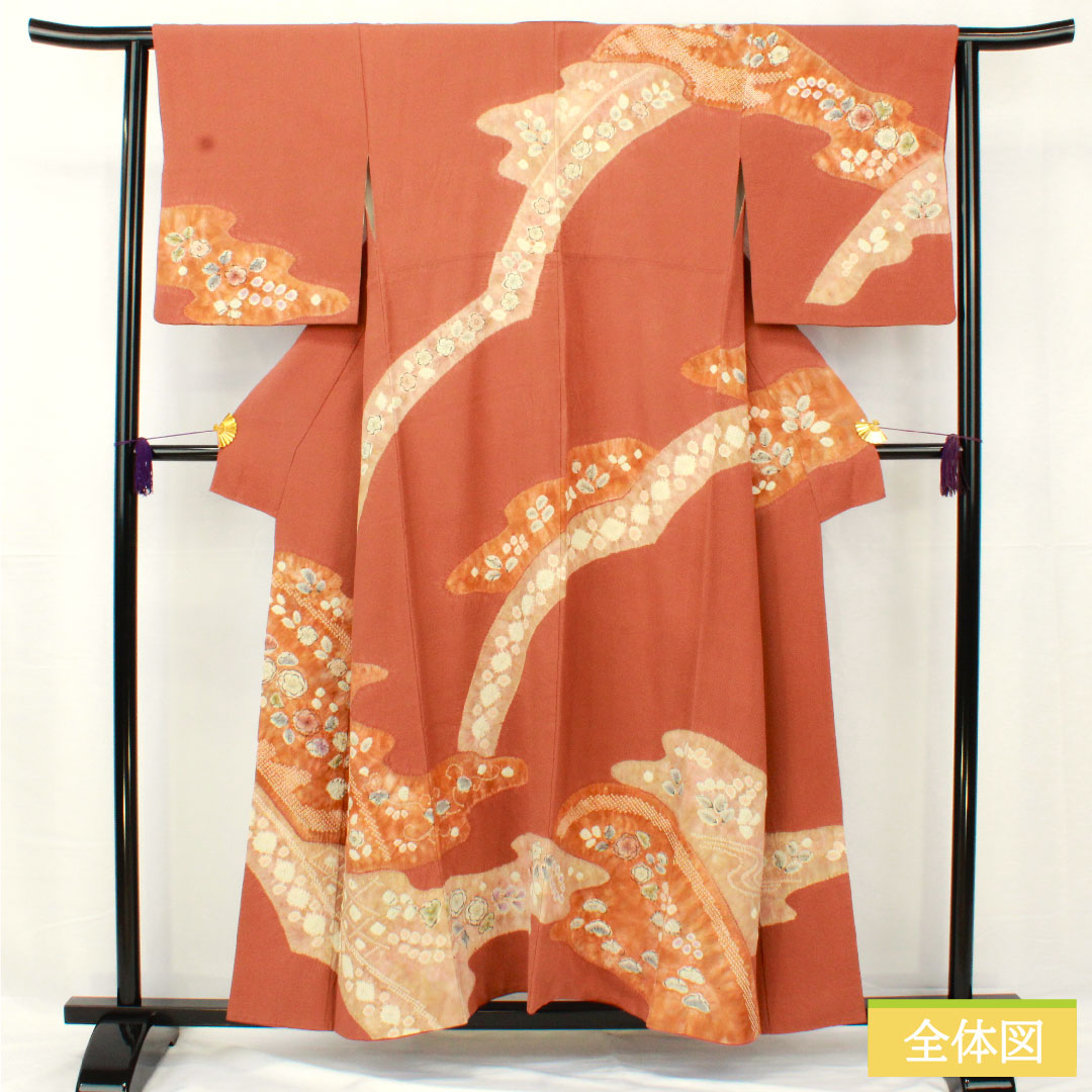 訪問着 正絹 袷 身丈154.5cm 裄丈62.5cm 雀色(すずめいろ) 京友禅 辻ヶ花 Aランク 茶系 1112005273214