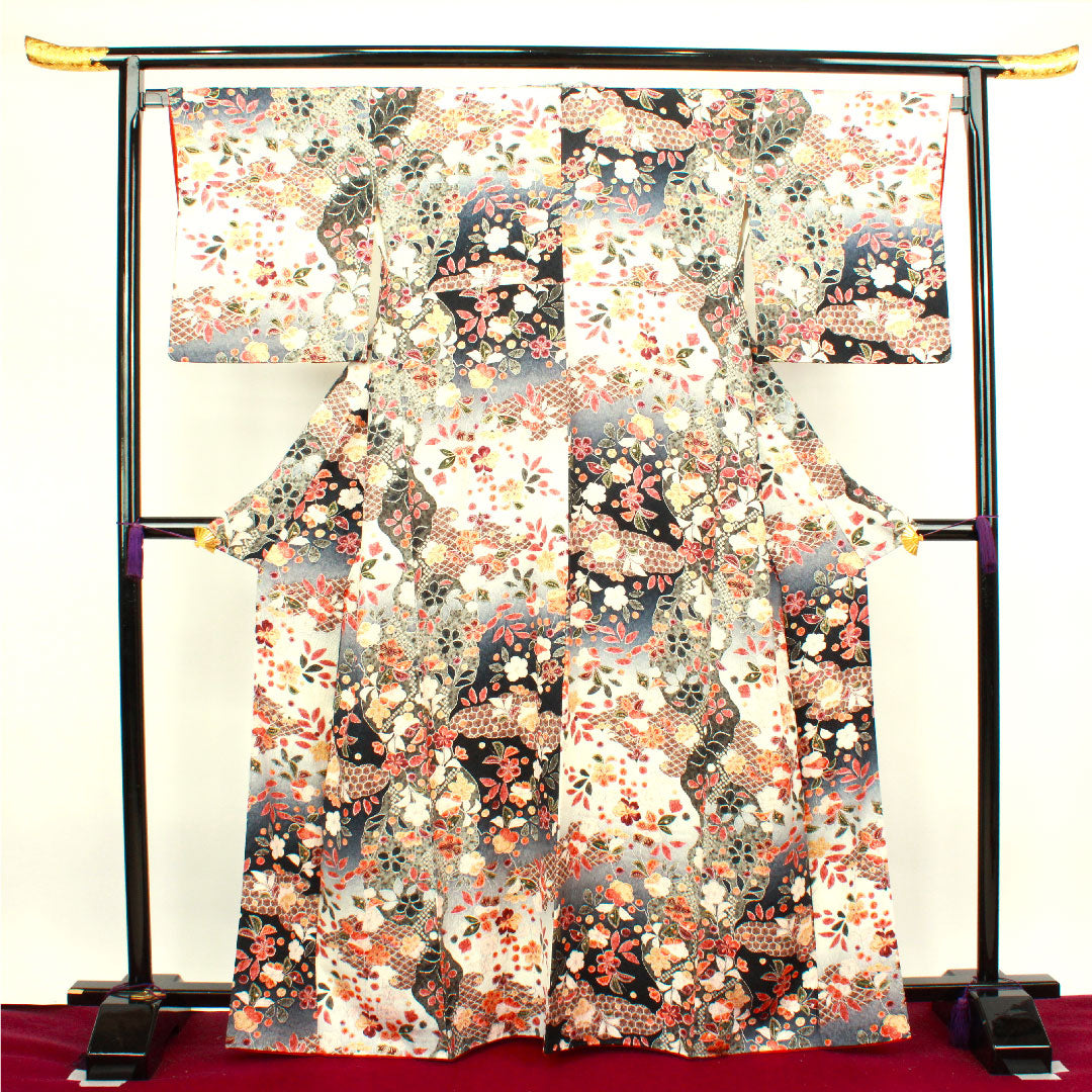 小紋 身丈164cm 裄丈66cm 袷 辻ヶ花 正絹 Sランク グラデ 1115003152499