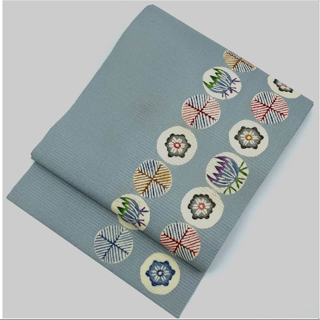 名古屋帯 沈香茶色 夏帯 絽 花紋 染帯 帯丈378.5cm 正絹 Bランク 六通 カジュアル 青系 1124004294317 名古屋仕立て