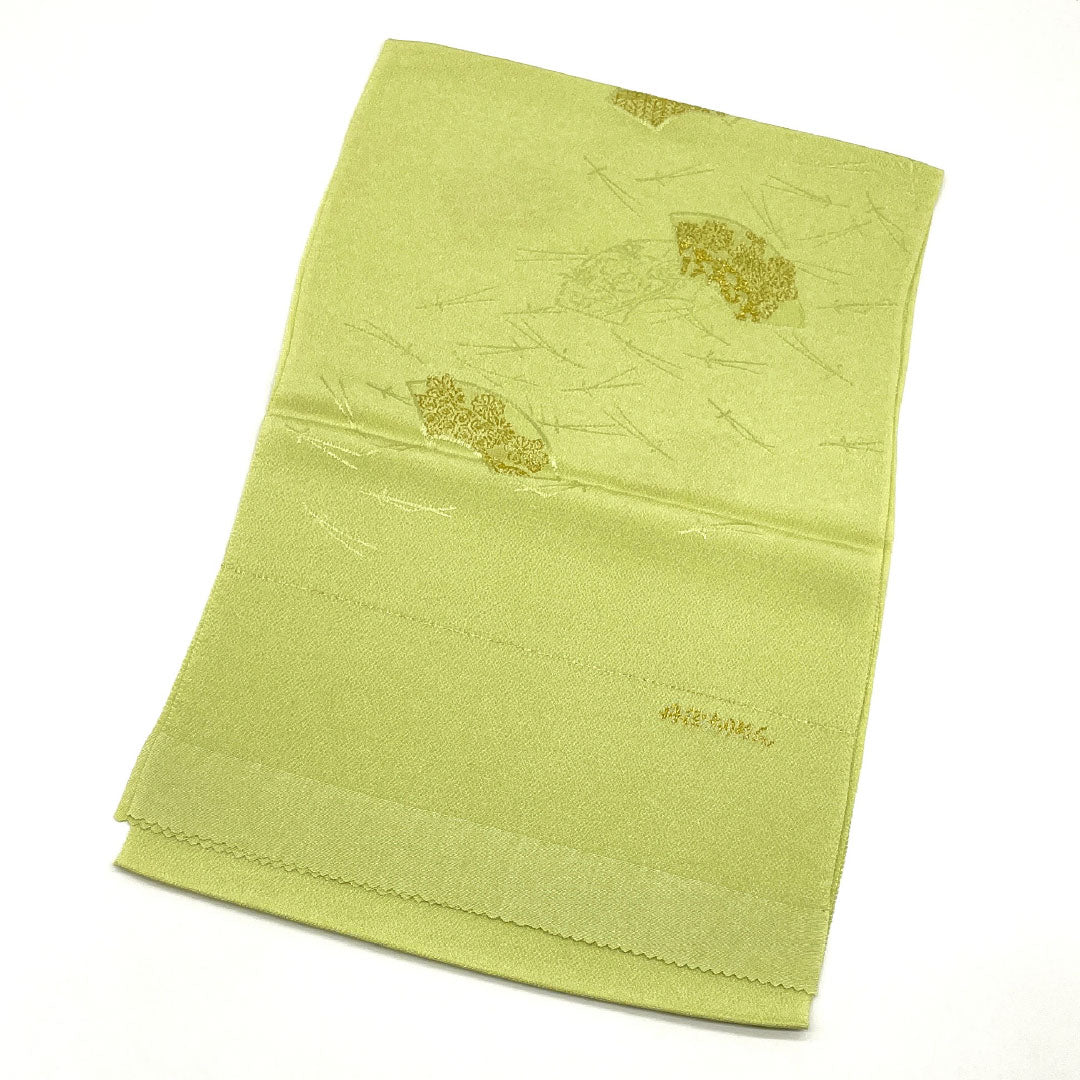 (新古品)帯揚げ 正絹 NEWランク セミフォーマル 薄柳色(うすやなぎいろ) 丹後ちりめん 扇 松 長さ約174cm 幅約28.5cm 緑系 1136001161919