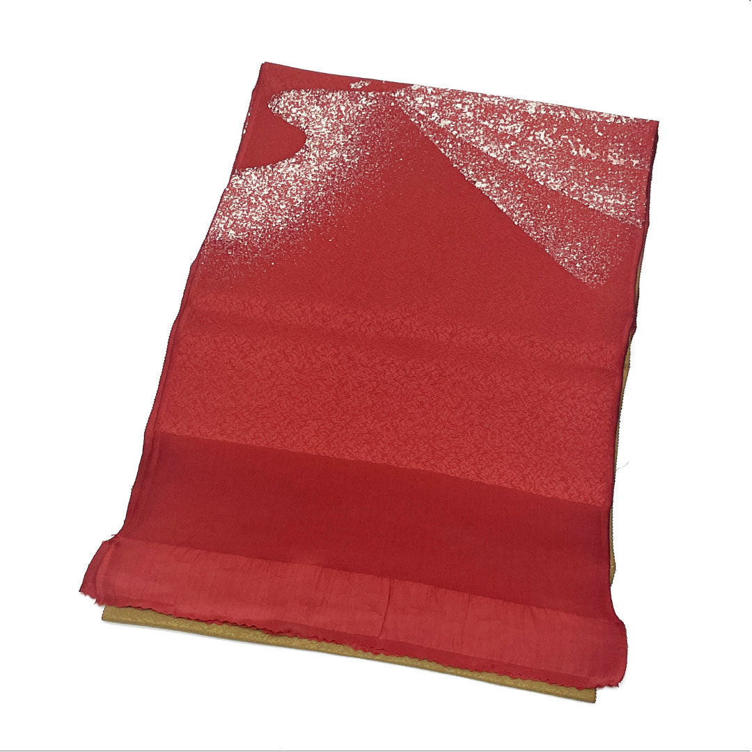 帯揚げ 正絹 Sランク セミフォーマル 海老色(えびいろ) 朽葉色(くちばいろ) 抽象模様 バイカラー 長さ約176cm 幅約29.5cm 赤系 1136001602912