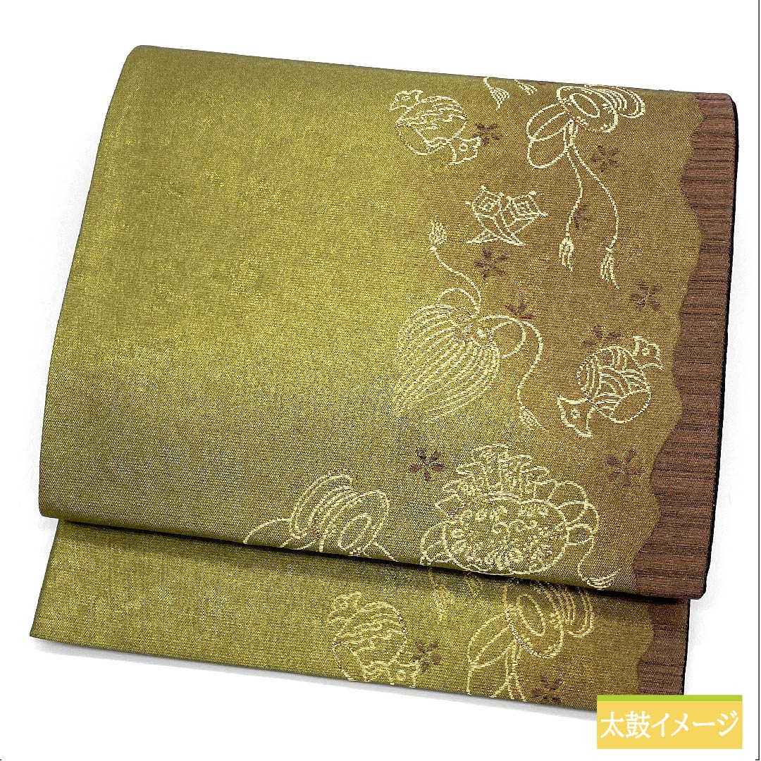 袋帯 正絹 梅幸茶色(ばいこうちゃいろ) 宝尽くし 古典柄 帯丈430cm Sランク 六通 セミフォーマル 金系 1123011412321