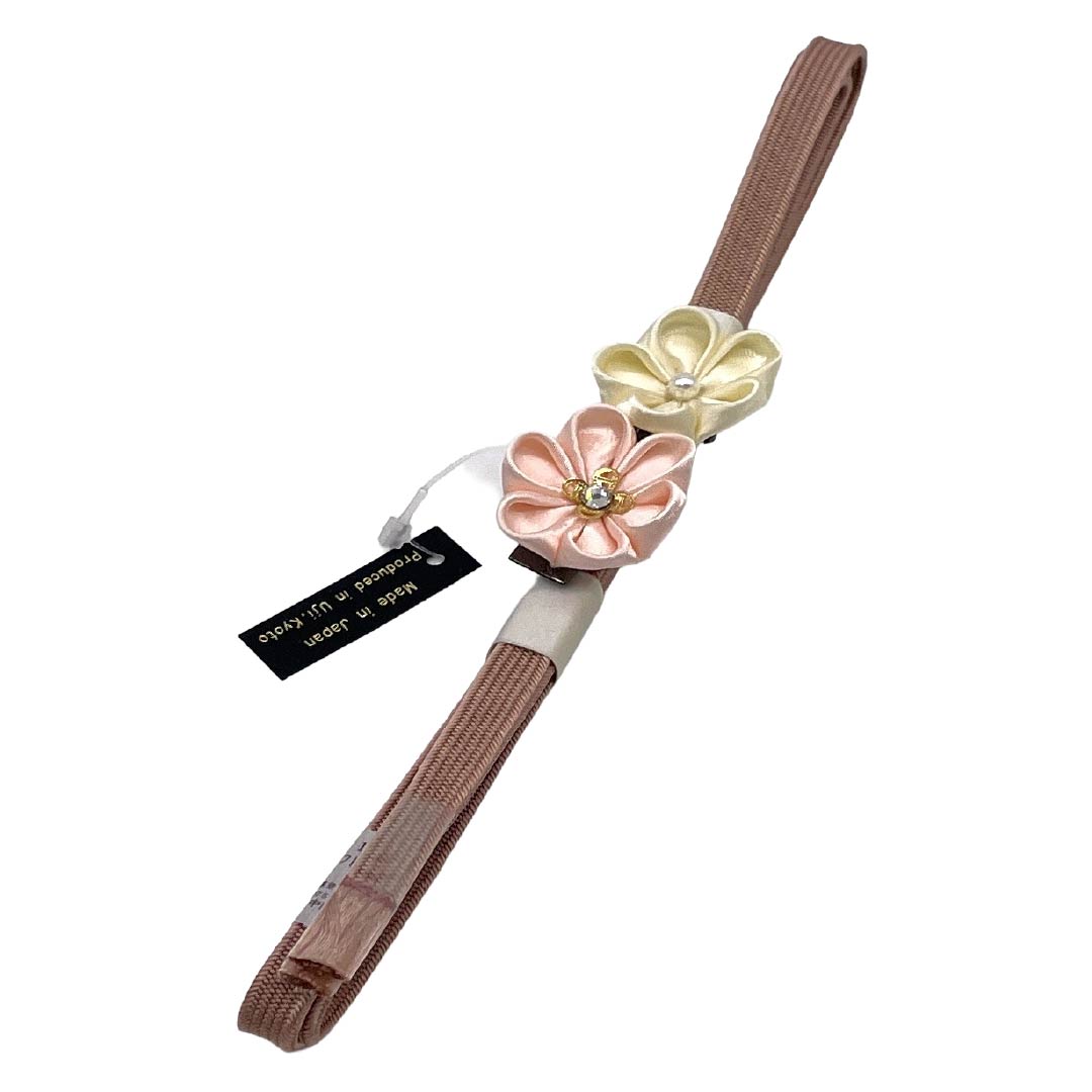 (新品)帯締め 正絹 NEWランク 三分紐 鴇浅葱色(ときあさぎいろ) 帯留め付き つまみ細工 日本製 長さ約135cm 幅約0.8cm カジュアル ピンク系 1135006391313
