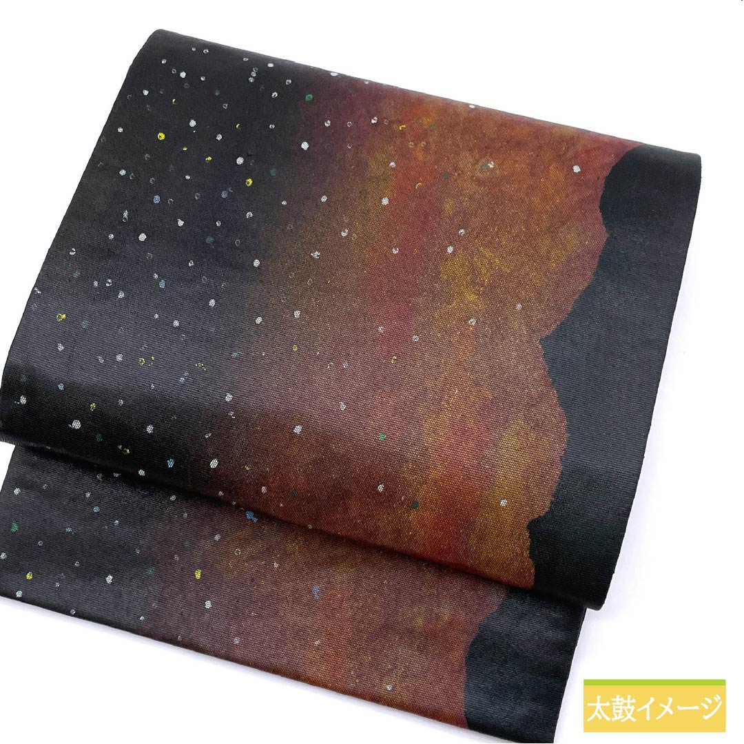 袋帯 正絹 引箔 五雲三昧 ドット 帯丈444cm Sランク 六通 カジュアル 黒系 1123013112310