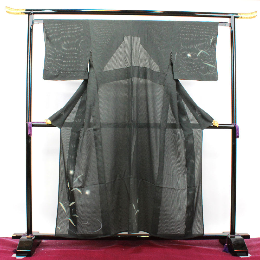 Summer pure silk formal kimono, length 156.5cm, sleeve length 63cm, vertical silk, hotaru silk, S rank, black, 1132001102310