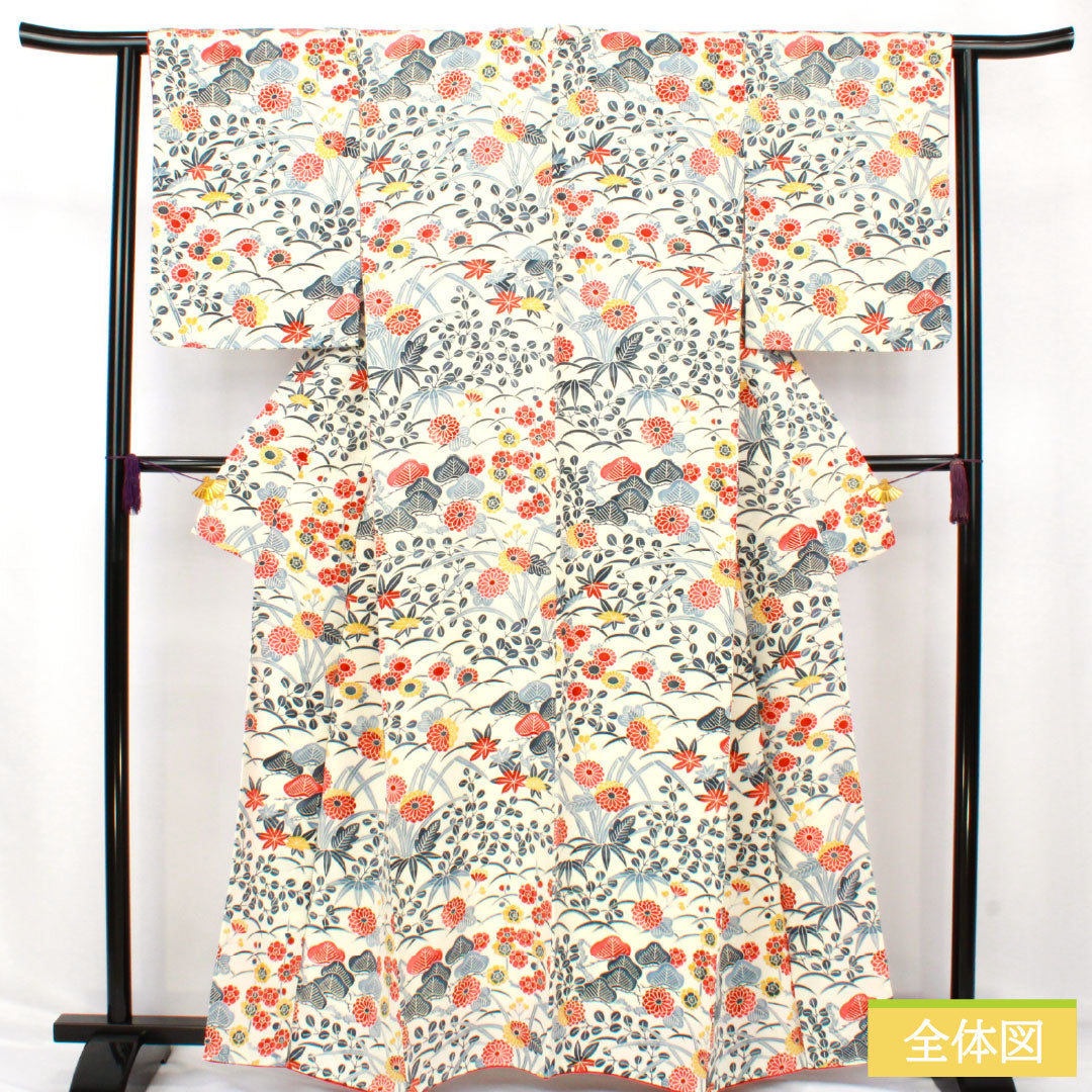 リサイクル着物】小紋 正絹 Sランク 身丈161cm 裄丈63cm 袷 京紅型 菊