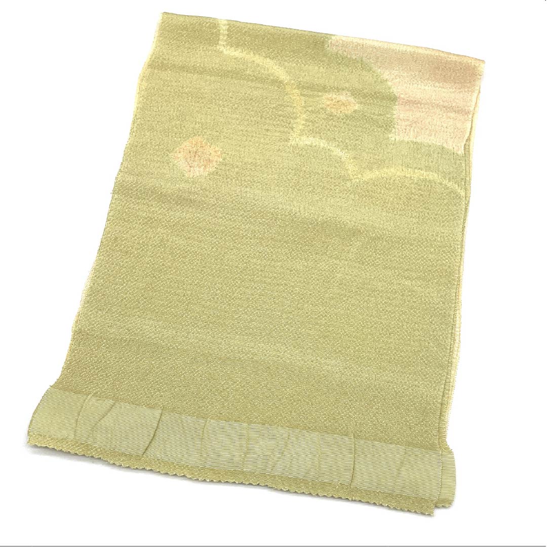 帯揚げ 正絹 Sランク カジュアル 枯草色(かれくさいろ) ちりめん 部分絞り 雲取り 長さ約168cm 幅約28cm 緑系 1136004722919