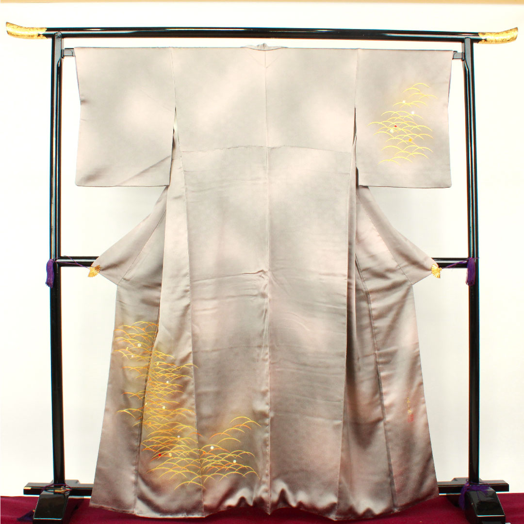 訪問着 袷 身丈163.5cm 裄丈66cm 人間国宝 福田喜重 露芝模様 刺繍 正絹 Sランク グラデ 1112002152499