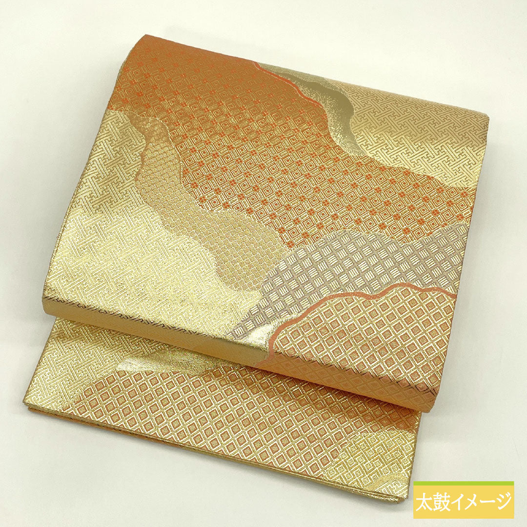 袋帯 正絹 Aランク 雲取り 佐賀錦 留袖用 帯丈438cm 六通 フォーマル 金系 1123017183321